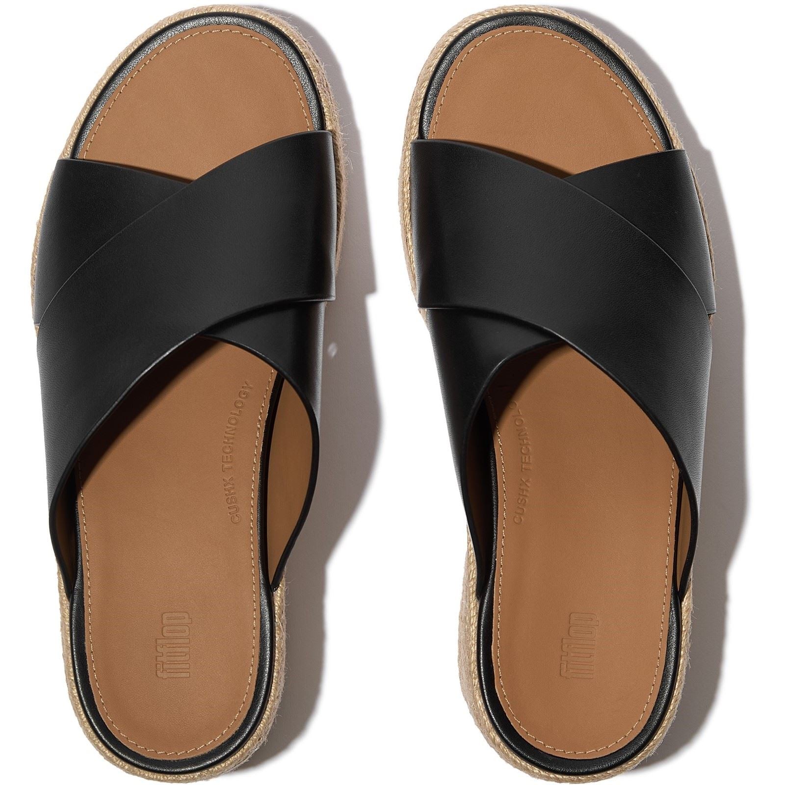 Fitflop Platfforms Sandales Noires En Cuir Pour Femmes