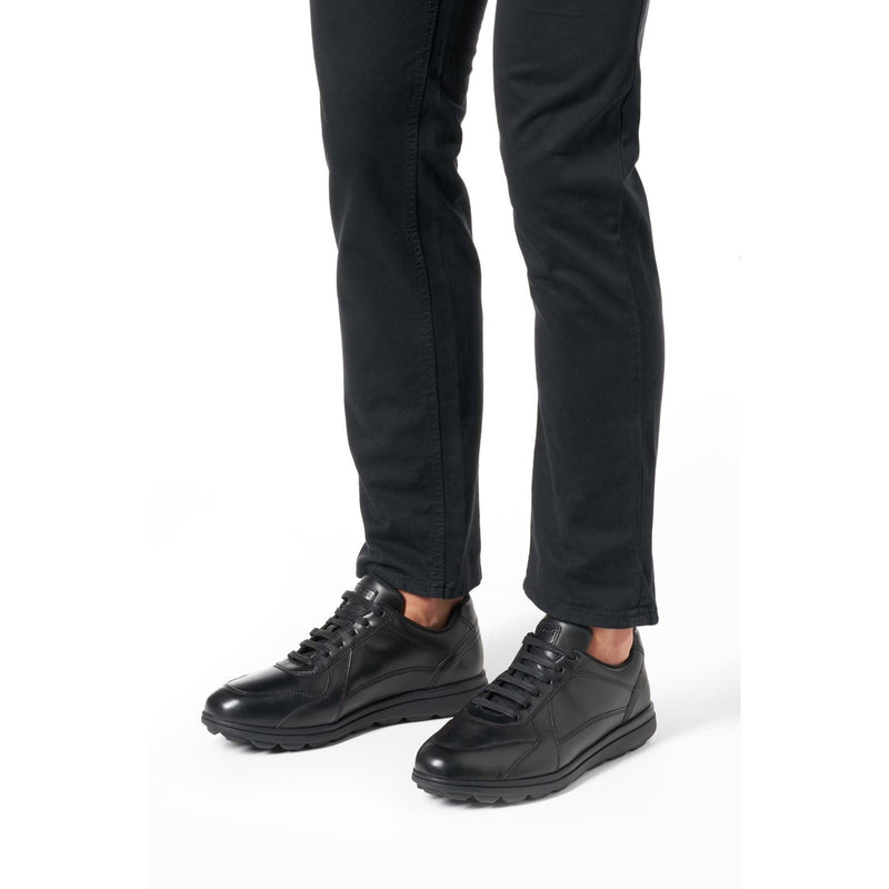 Geox U SPHERICA EC12 Baskets Noires Pour Homme En Cuir De Vachette Pleine Fleur