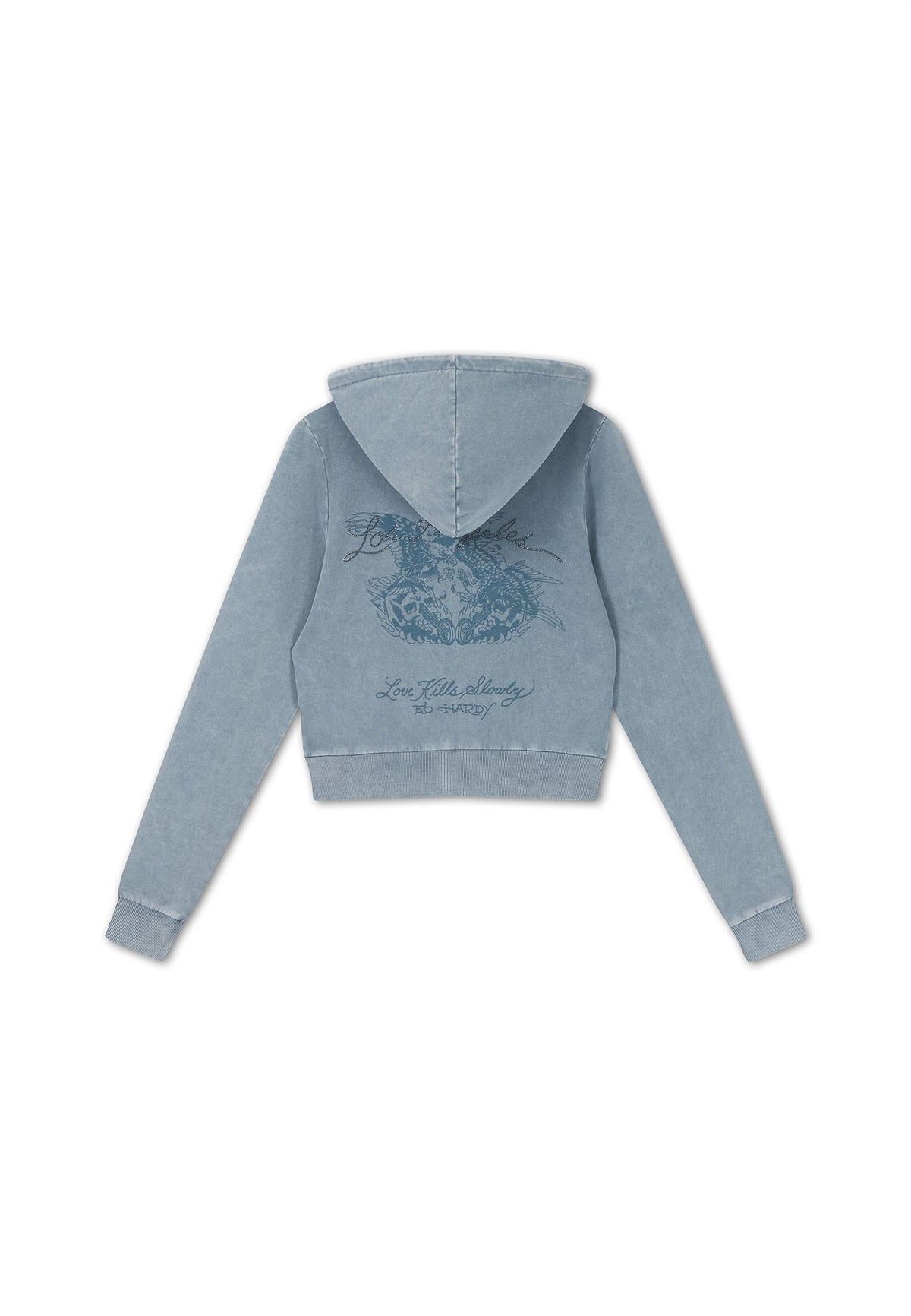Ed Hardy Stay True Fitted Cropped Zip Sweats à Capuche Bleus Pour Femmes