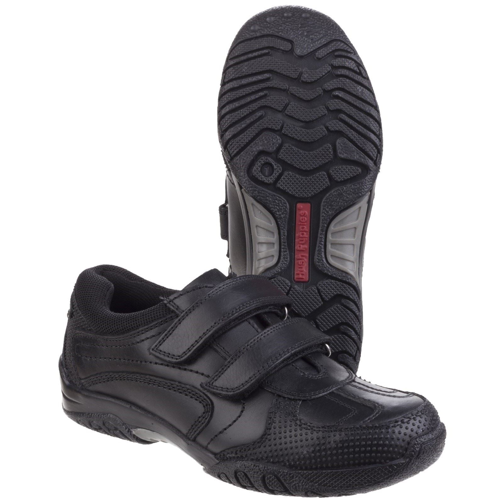 Hush Puppies Jezza Senior Chaussures Noires Pour Garçons En Cuir