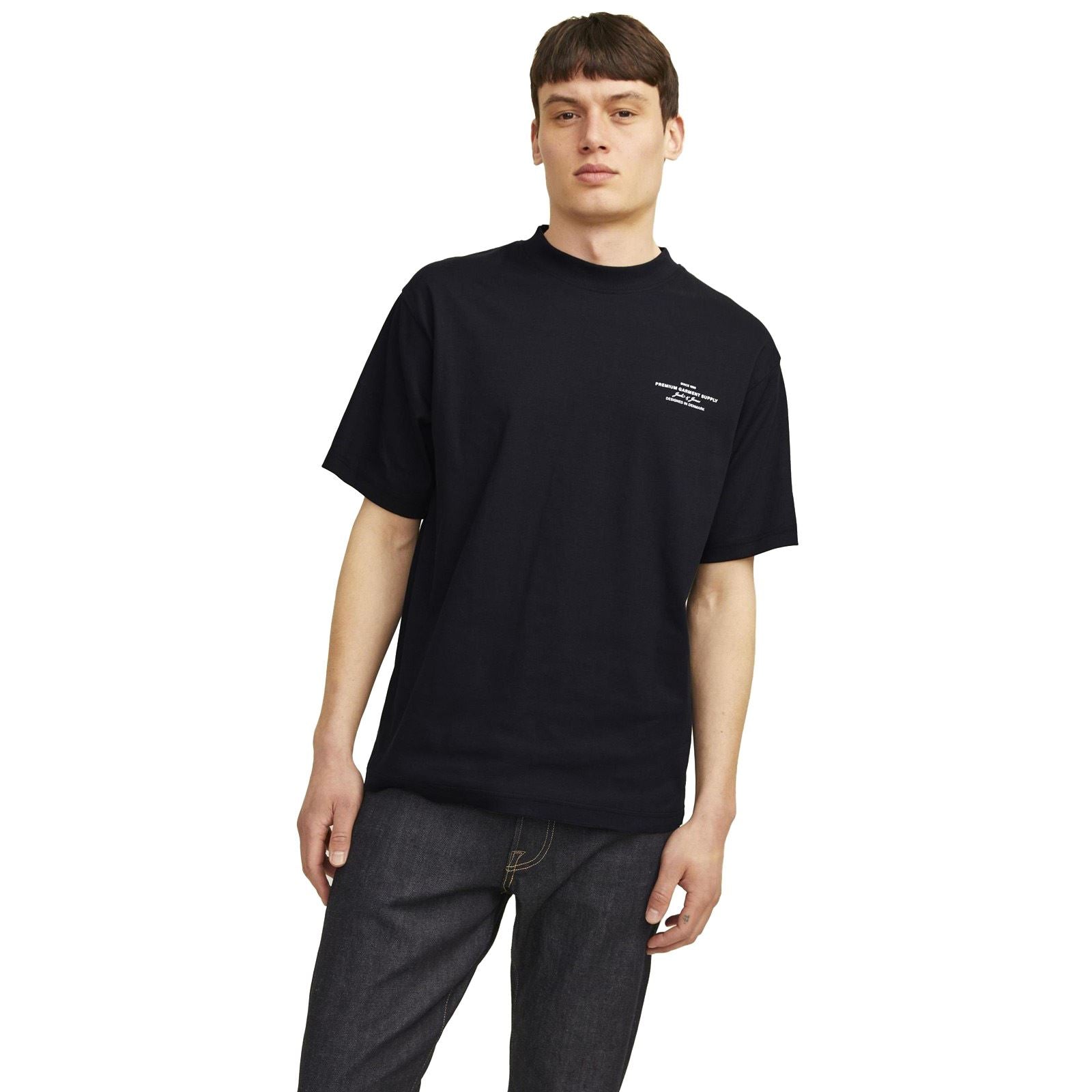 Jack & Jones Chad Branding T-Shirts À Manches Courtes Noirs En Coton Pour Hommes