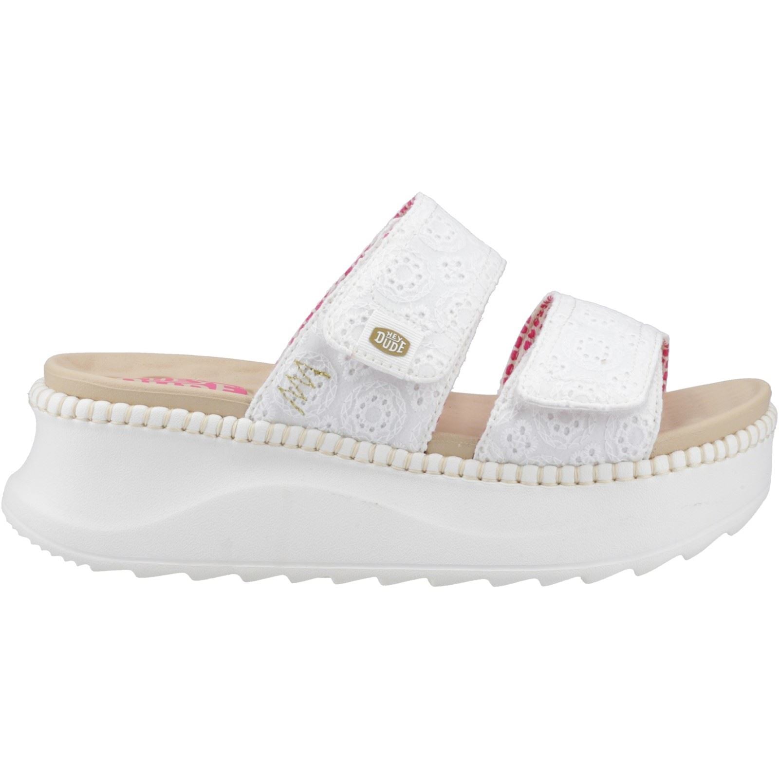 HEYDUDE Delray Slide Eyelet Sandales Blanches Pour Femmes En Coton