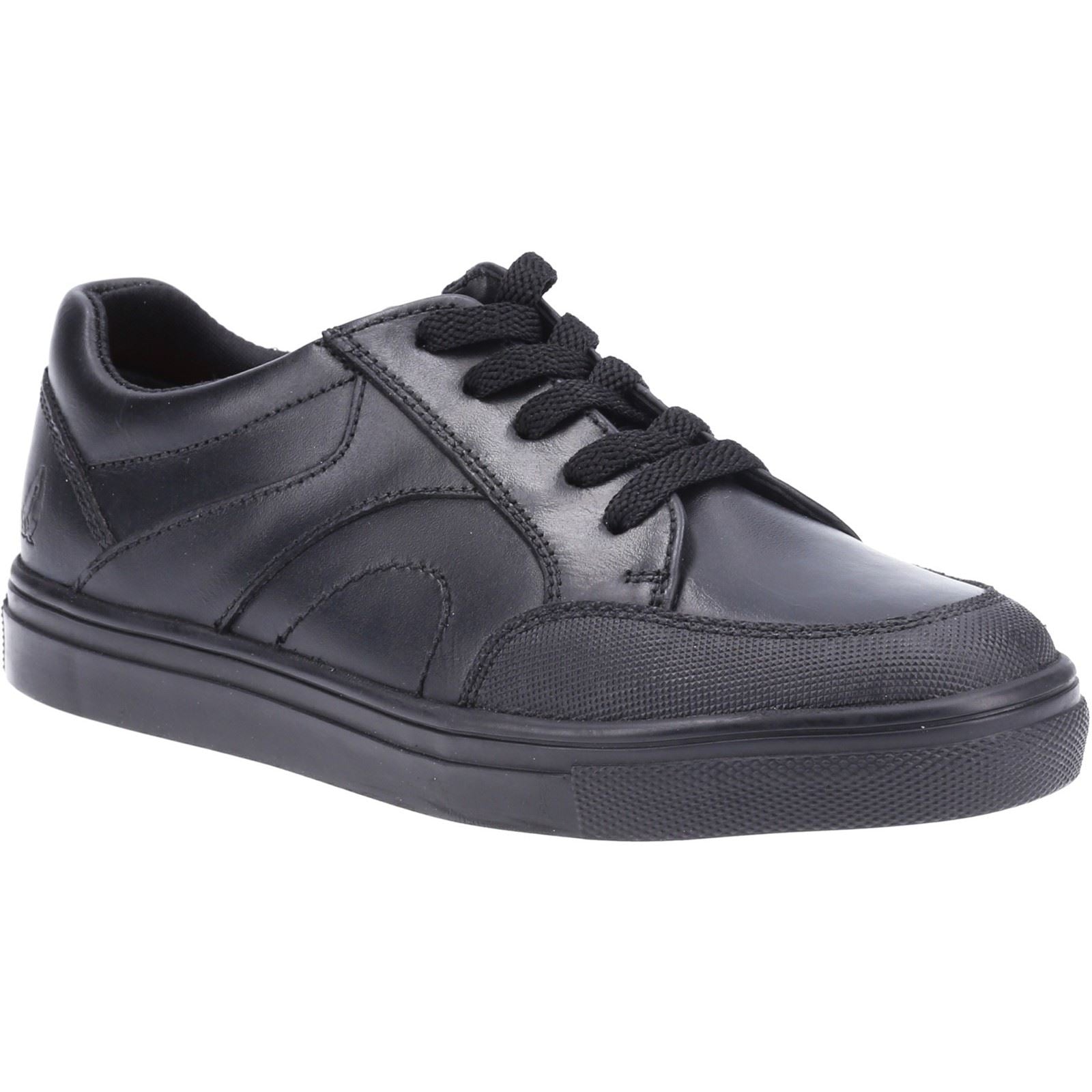 Hush Puppies Shawn Junior Chaussures Noires Pour Garçons En Cuir À Lacets