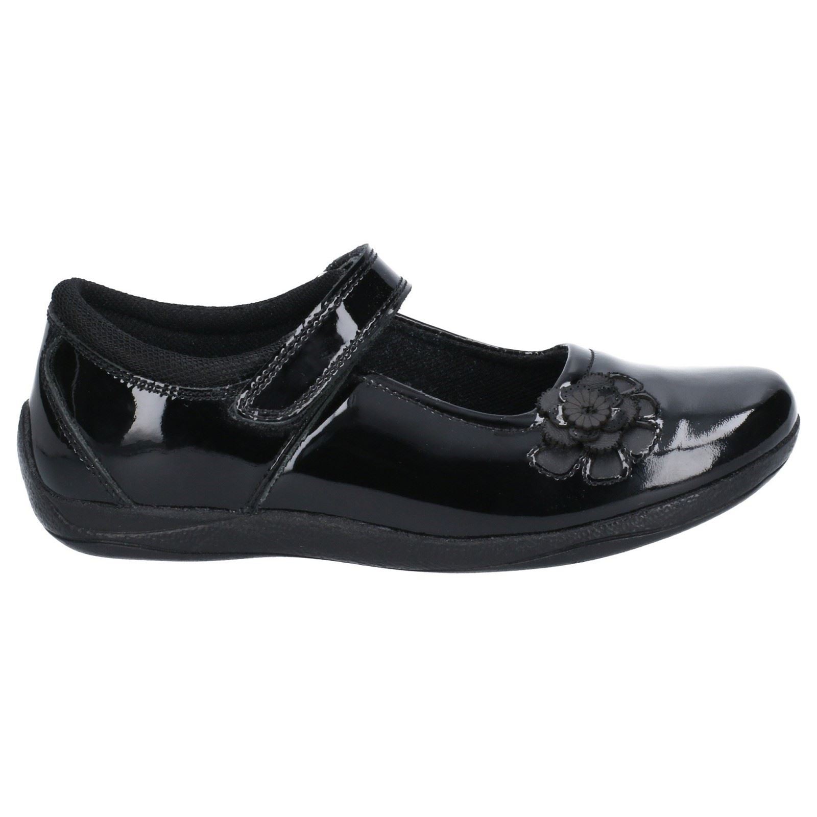 Hush Puppies Jessica Junior Patent Chaussures Noires En Cuir Verni Pour Filles