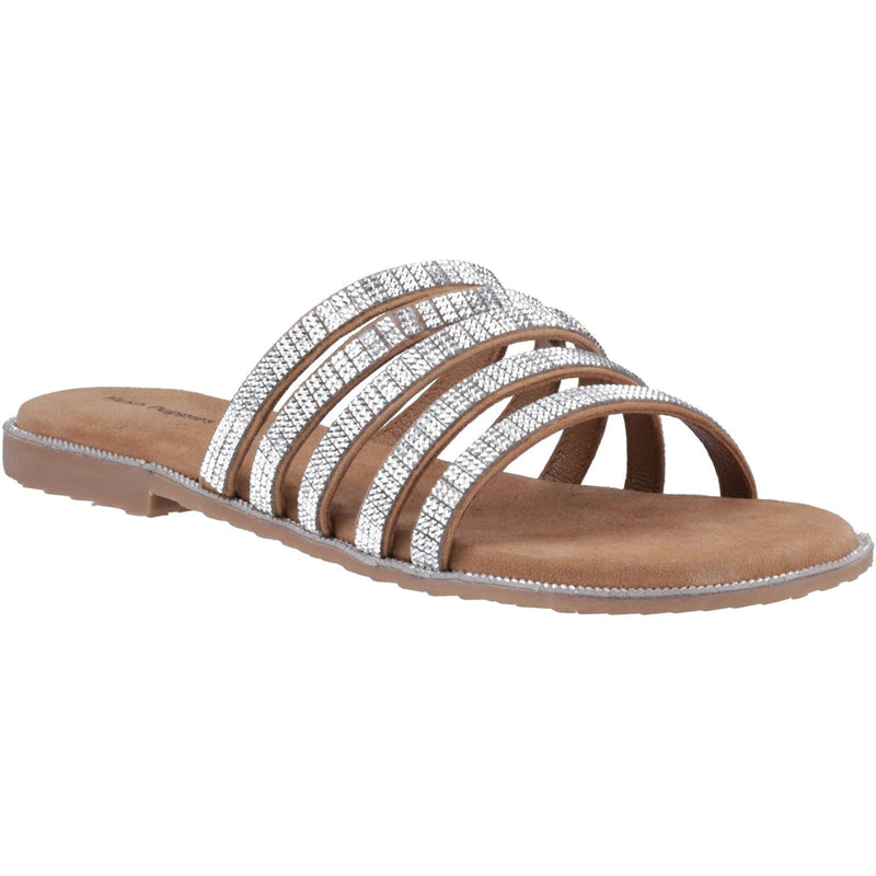 Hush Puppies Paris Slide Sandales Pour Femmes En Suède, Couleur Tan/Argent