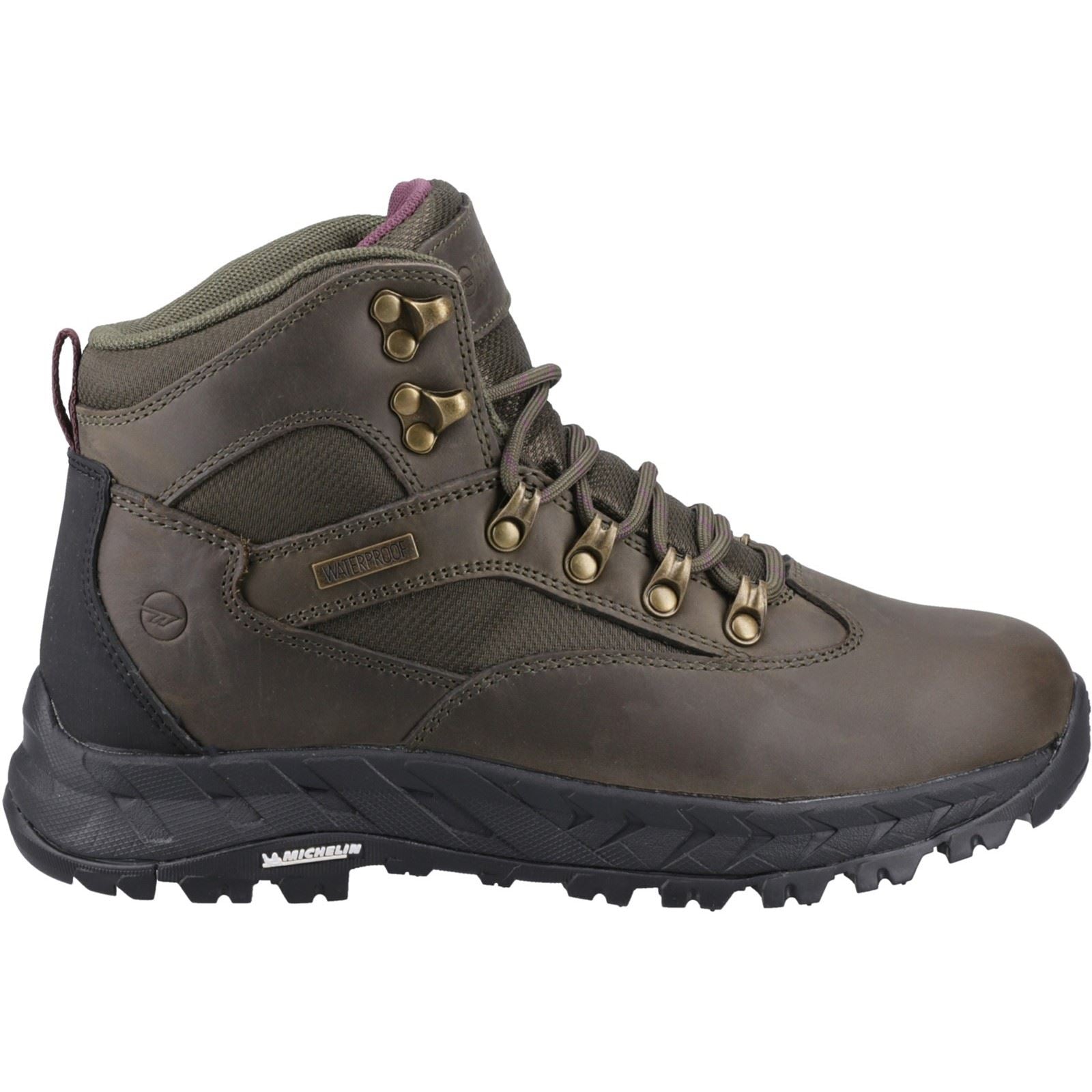 Hi-Tec Euro Trail Chaussures De Randonnée En Cuir Pour Femmes Couleur Kaki
