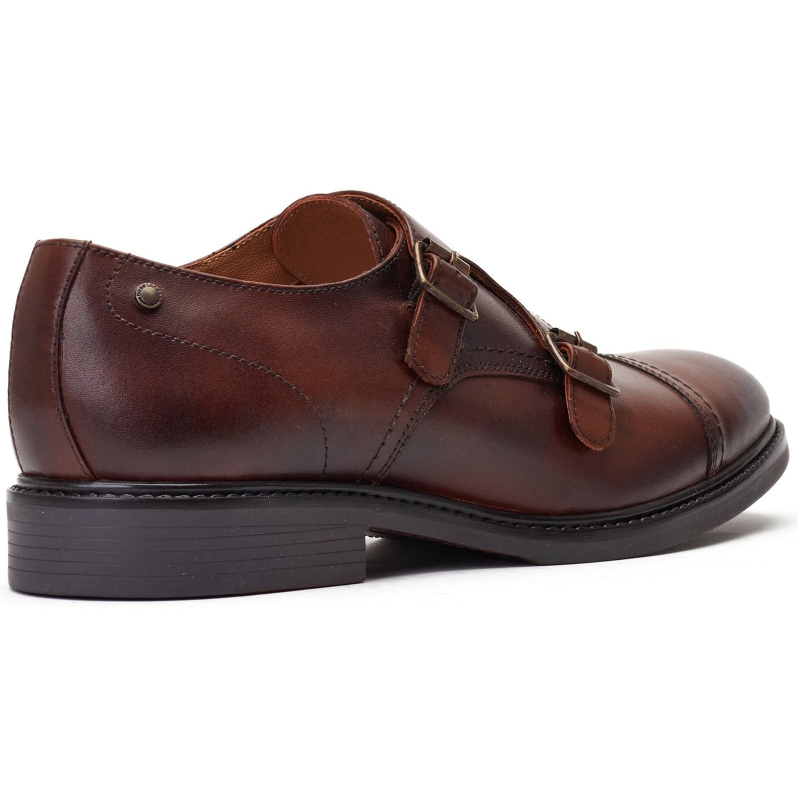 Base London Diablo Chaussures De Moine Double Pour Hommes En Cuir Marron