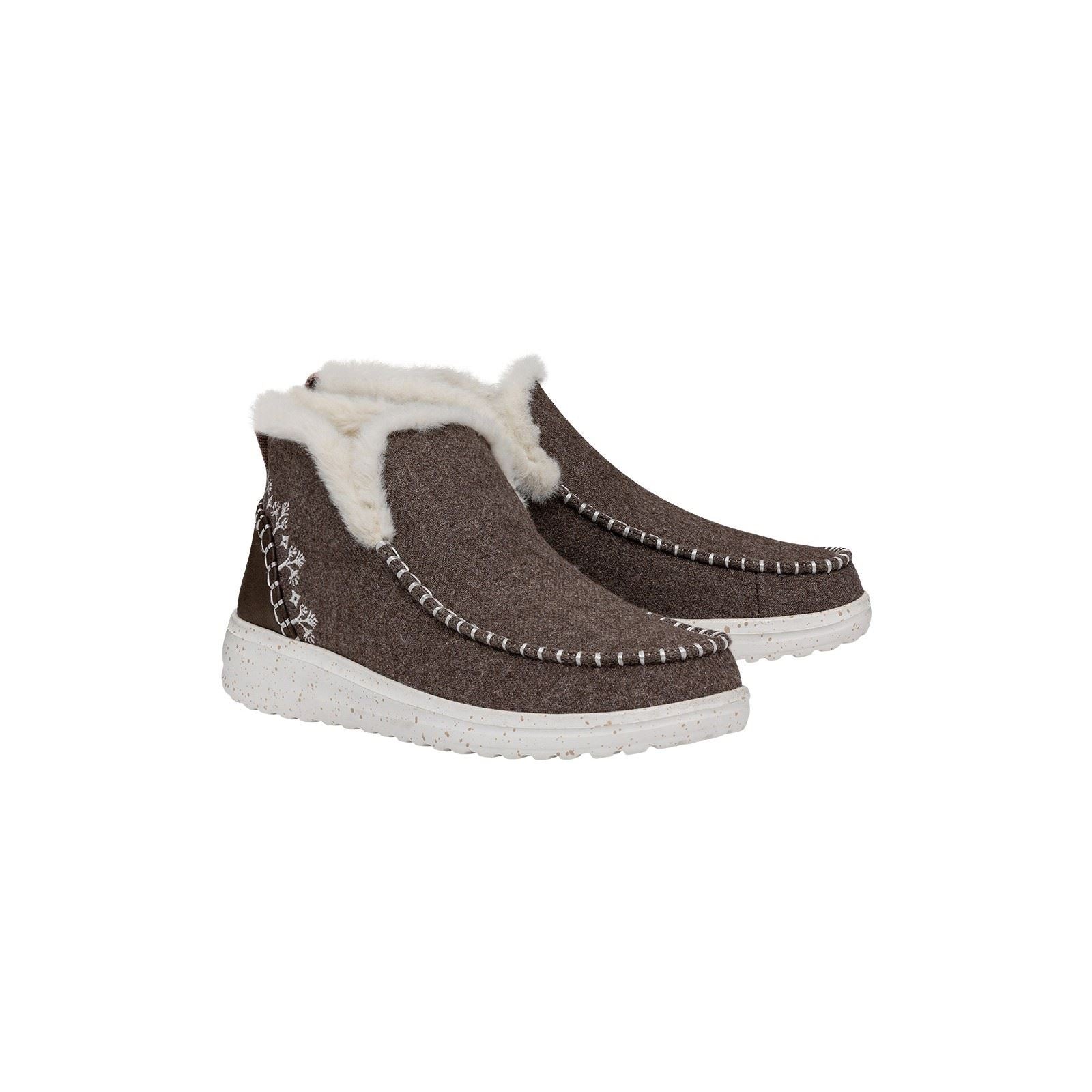 HEYDUDE Denny Wool Faux Shearling Bottes Pour Femmes En Noyer