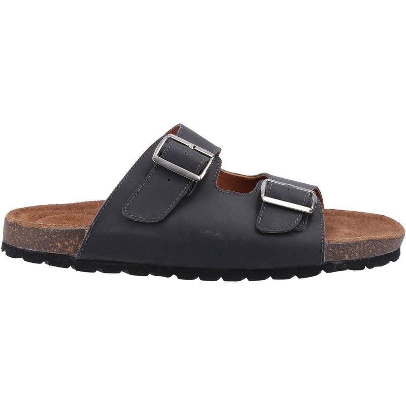 Hush Puppies Nash Slider Sandales Noires Pour Hommes En Cuir