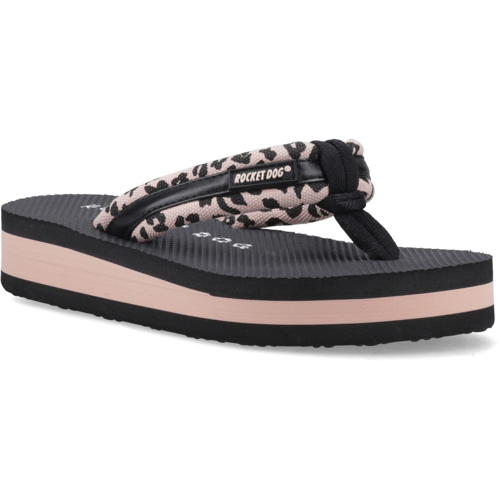 Rocket Dog Monica Leon Leopard Tongs Légères Pour Femmes En Rose Clair Textile