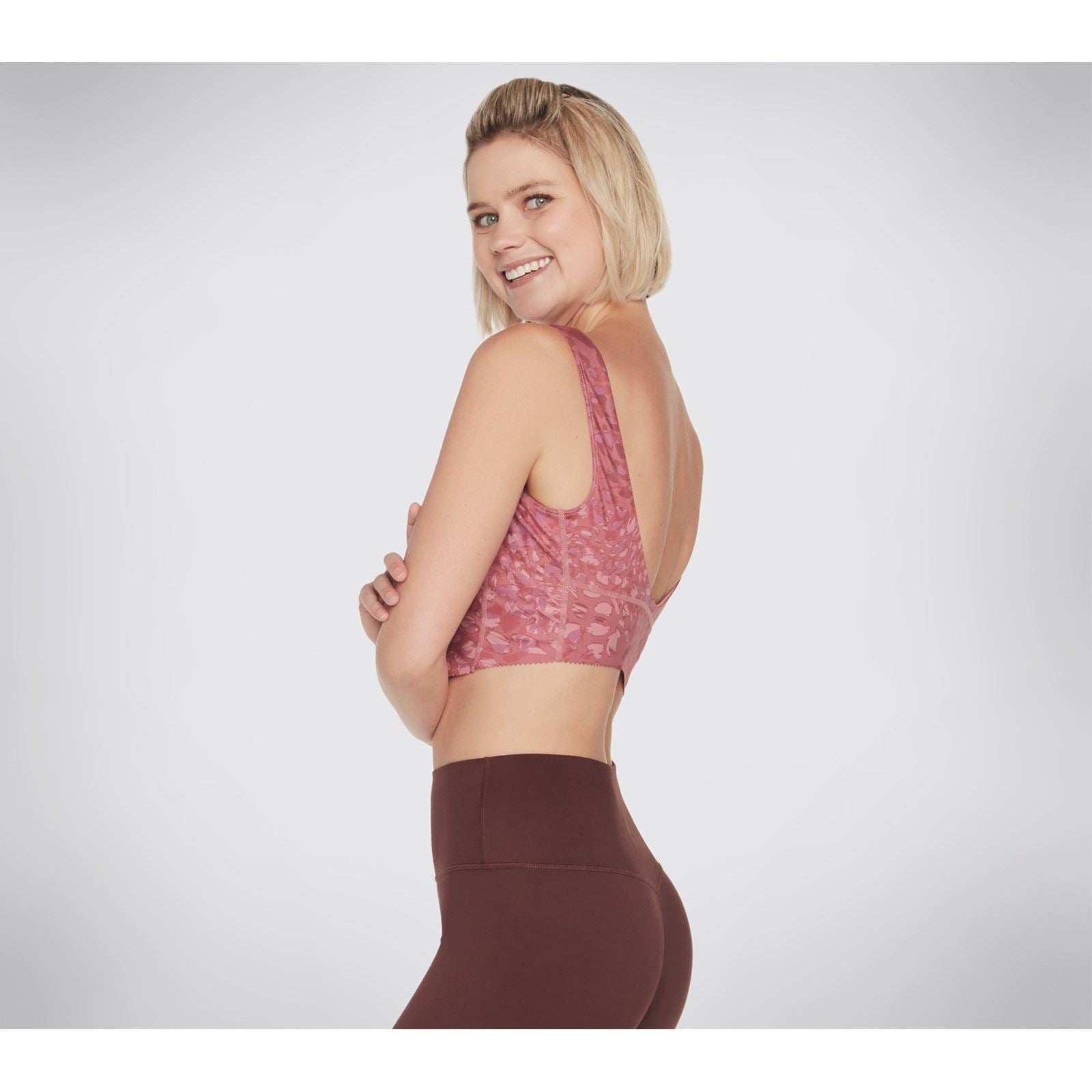 Skechers Performance Gosculpt Leopard Longline Bra Soutien Gorge De Sport Rose En Polyester Pour Femmes