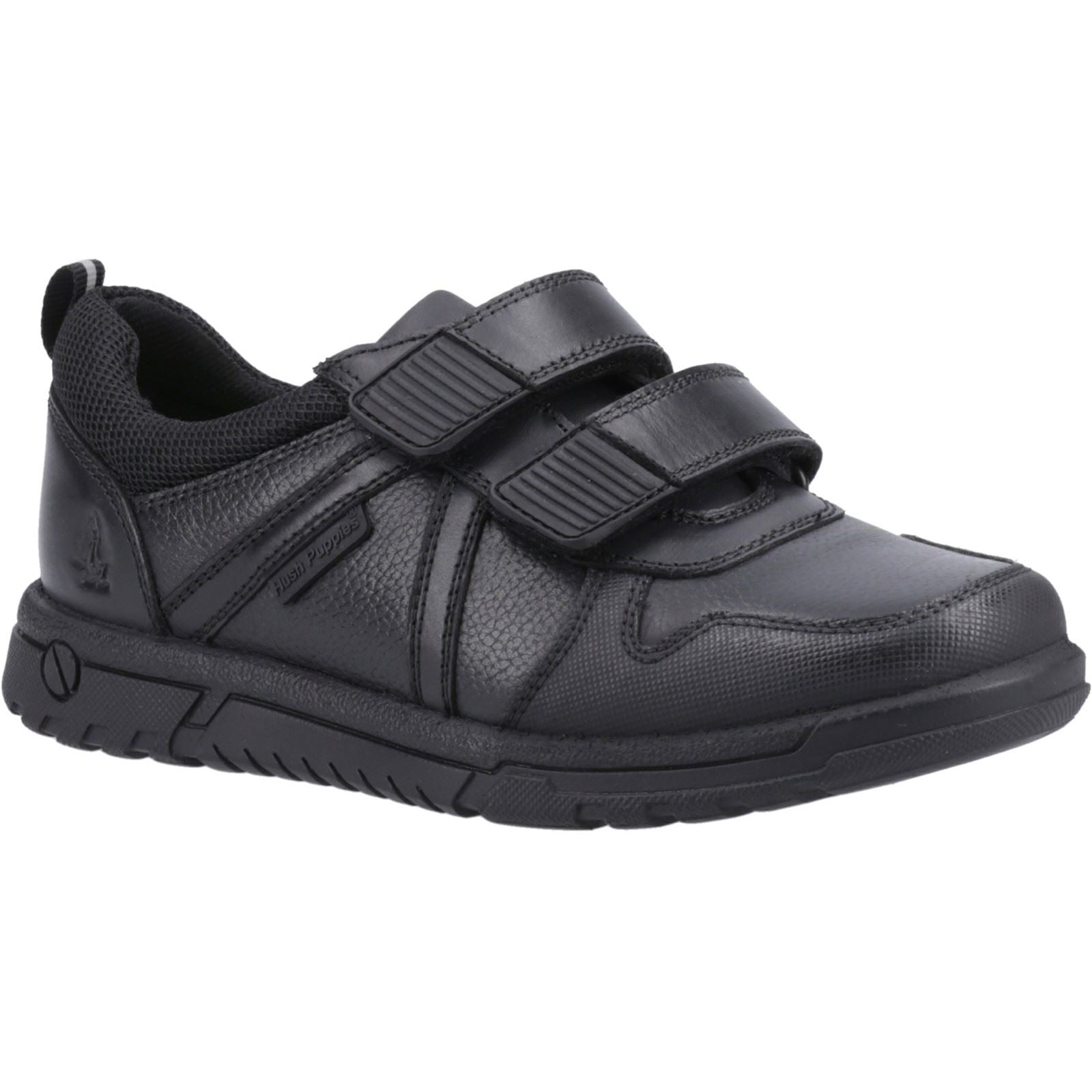 Hush Puppies Spencer Senior Chaussures Noires Pour Garçons En Cuir.