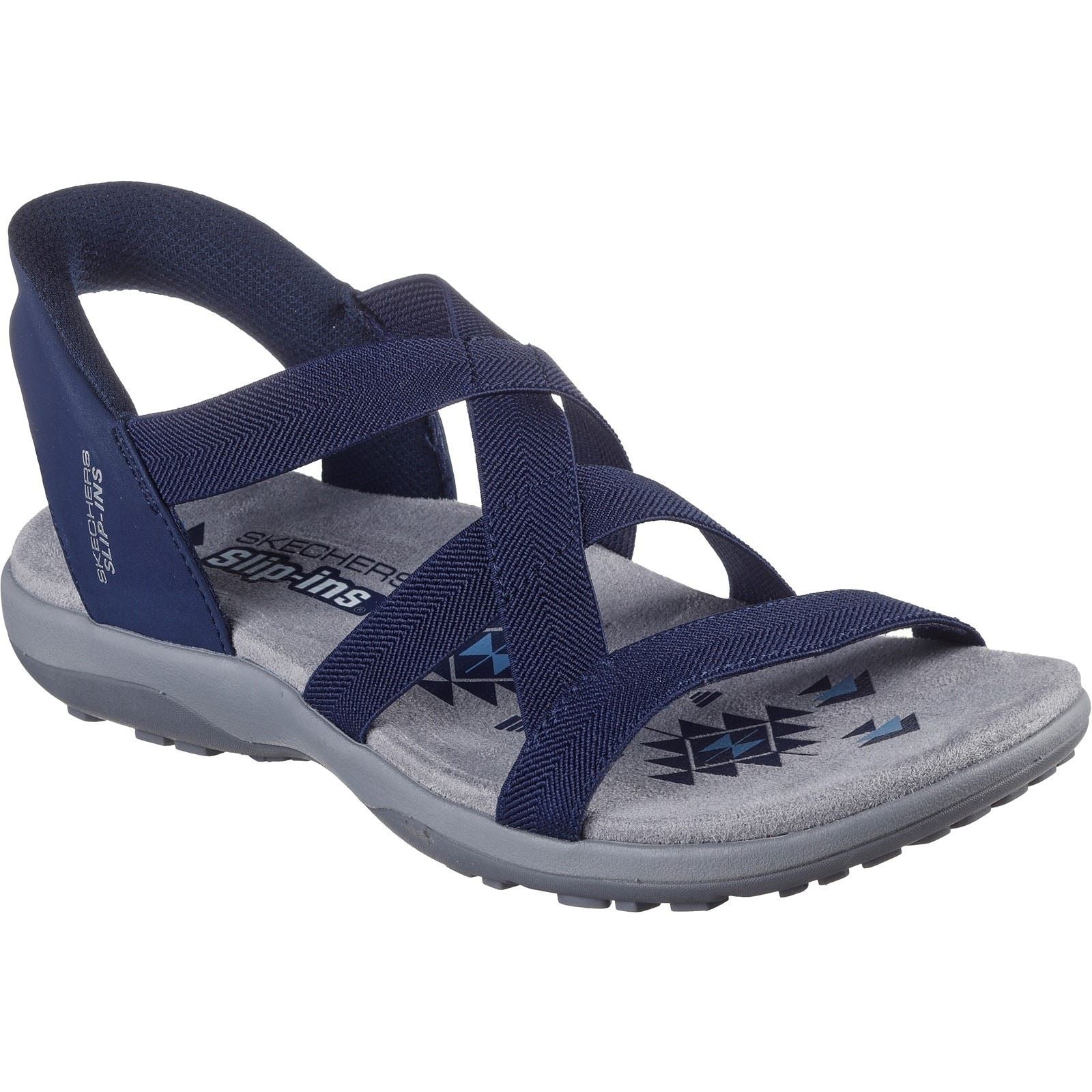 Skechers Reggae Slim Stretch Flex Sandales Pour Femme En Toile De Couleur Marine