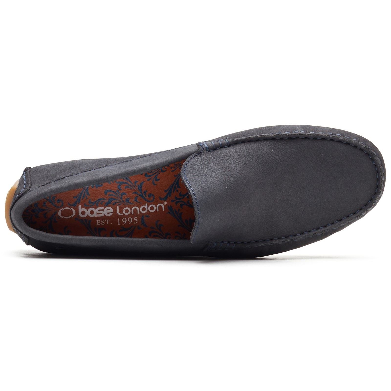 Base London Moss Driver Mocassins En Cuir Pour Hommes Bleu Marine