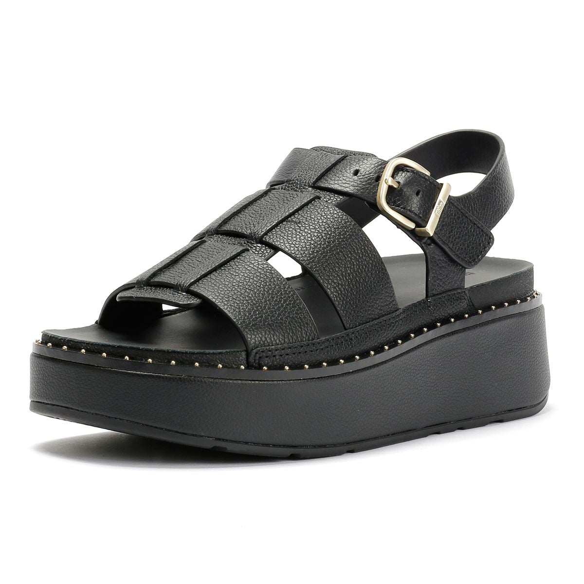 FitFlop GEN-FF Max Fisherman Tumbled Sandales Noires En Cuir Pour Femmes