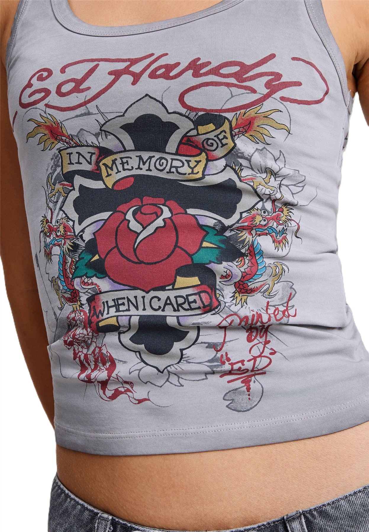 Ed Hardy In Memory of When I Cared Fitted T-Shirts Gris Pour Femmes