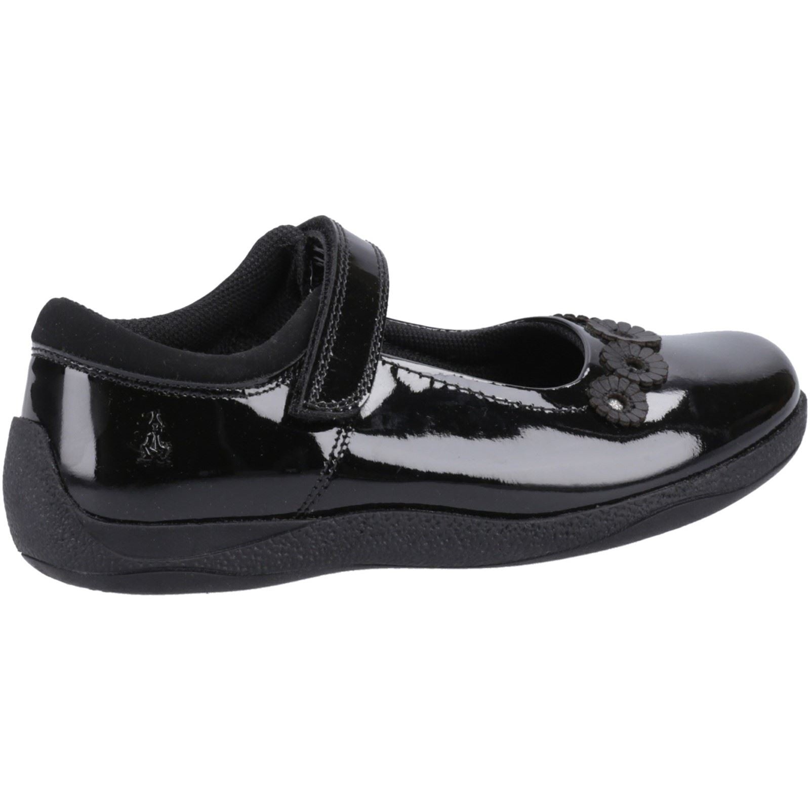 Hush Puppies Christina Patent Junior Chaussures Noires Pour Filles En Cuir
