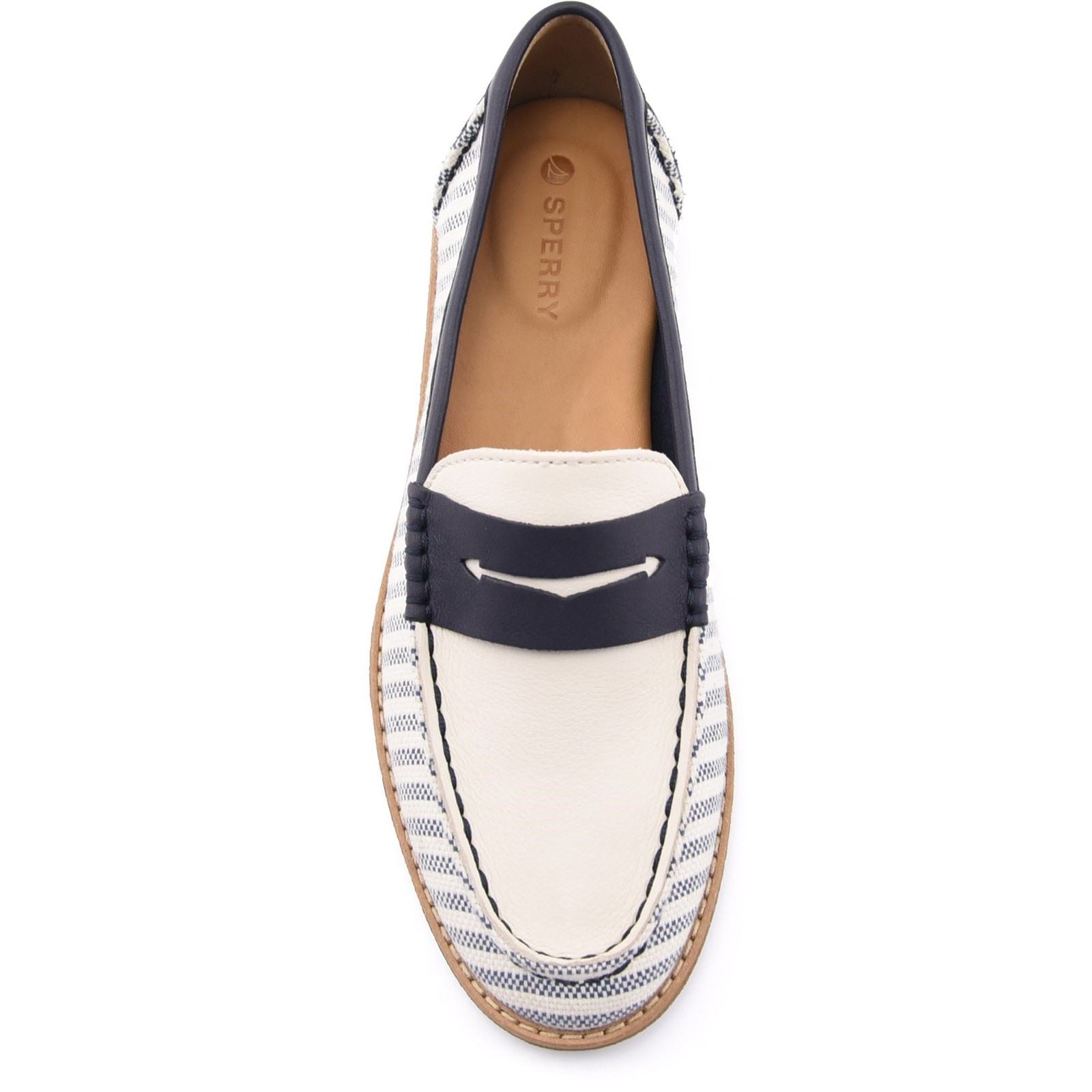 Sperry Port Driving Mocassins Femme Blanc/Marin En Textile