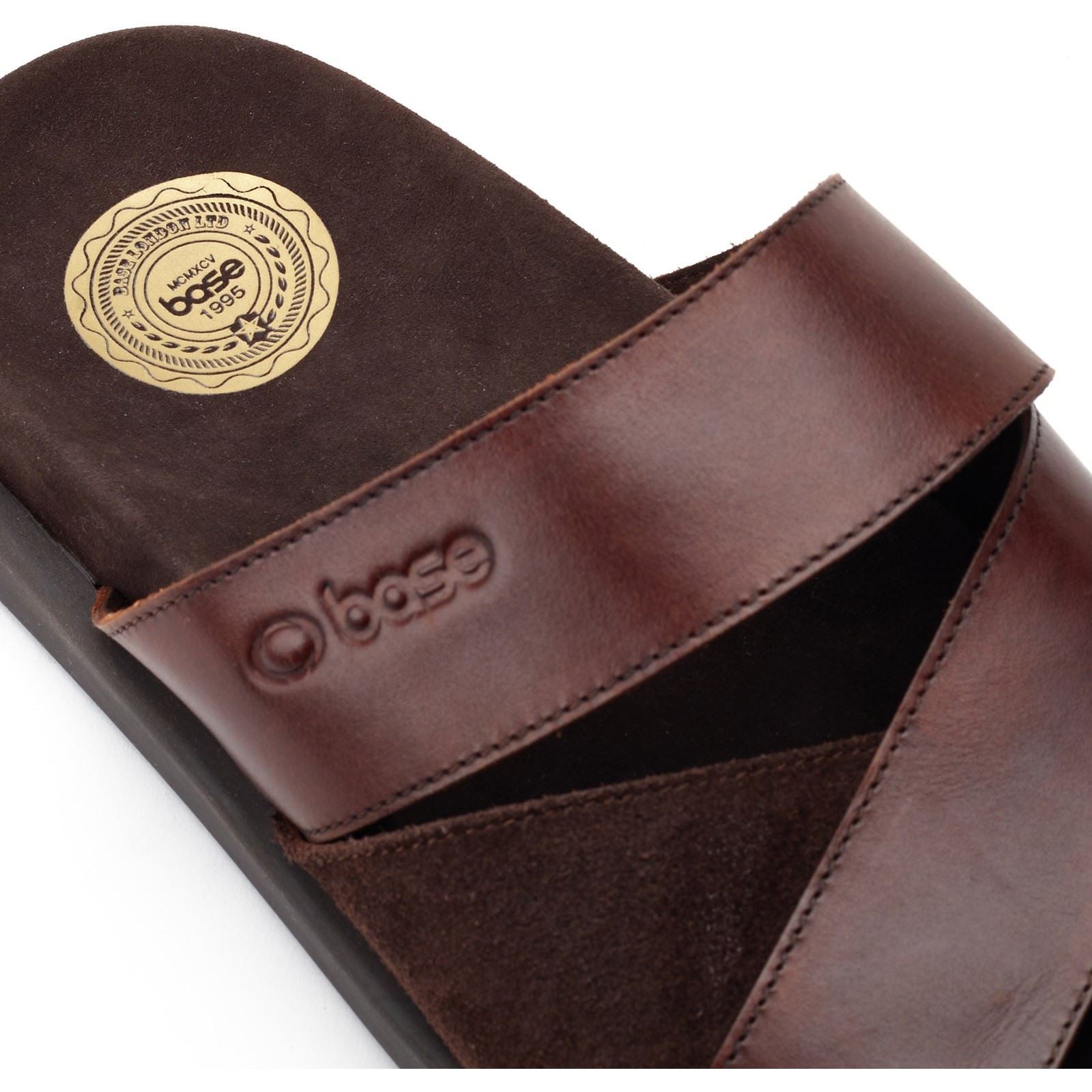 Base London Ponza Sandales En Cuir Pour Hommes Marron Foncé