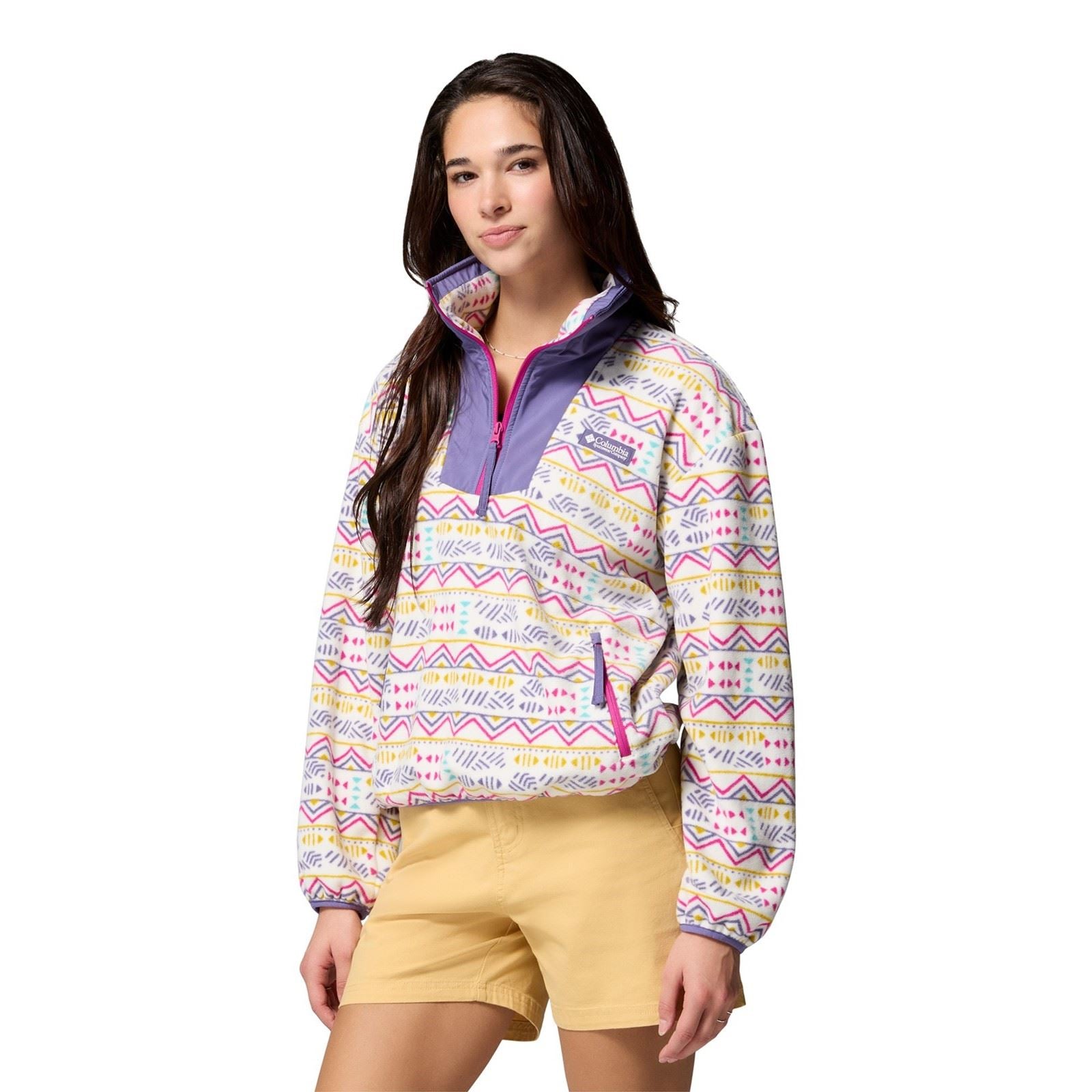 Columbia Sequoia Grove Printed Half Zip Pull En Polaire Blanche Pour Femmes En Polyester