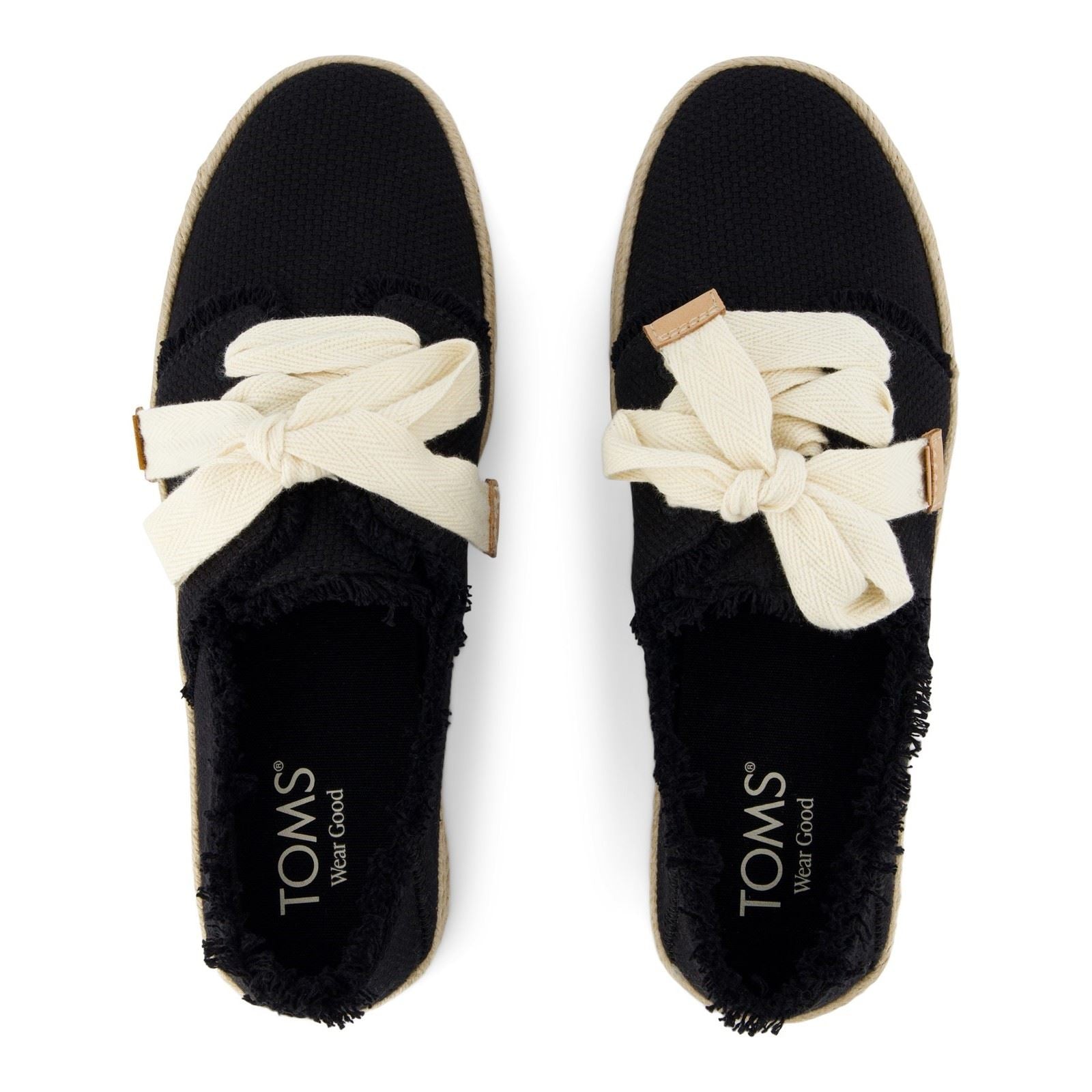 TOMS Carolina Lace Up Espadrilles Noires En Coton Pour Femmes À La Plage