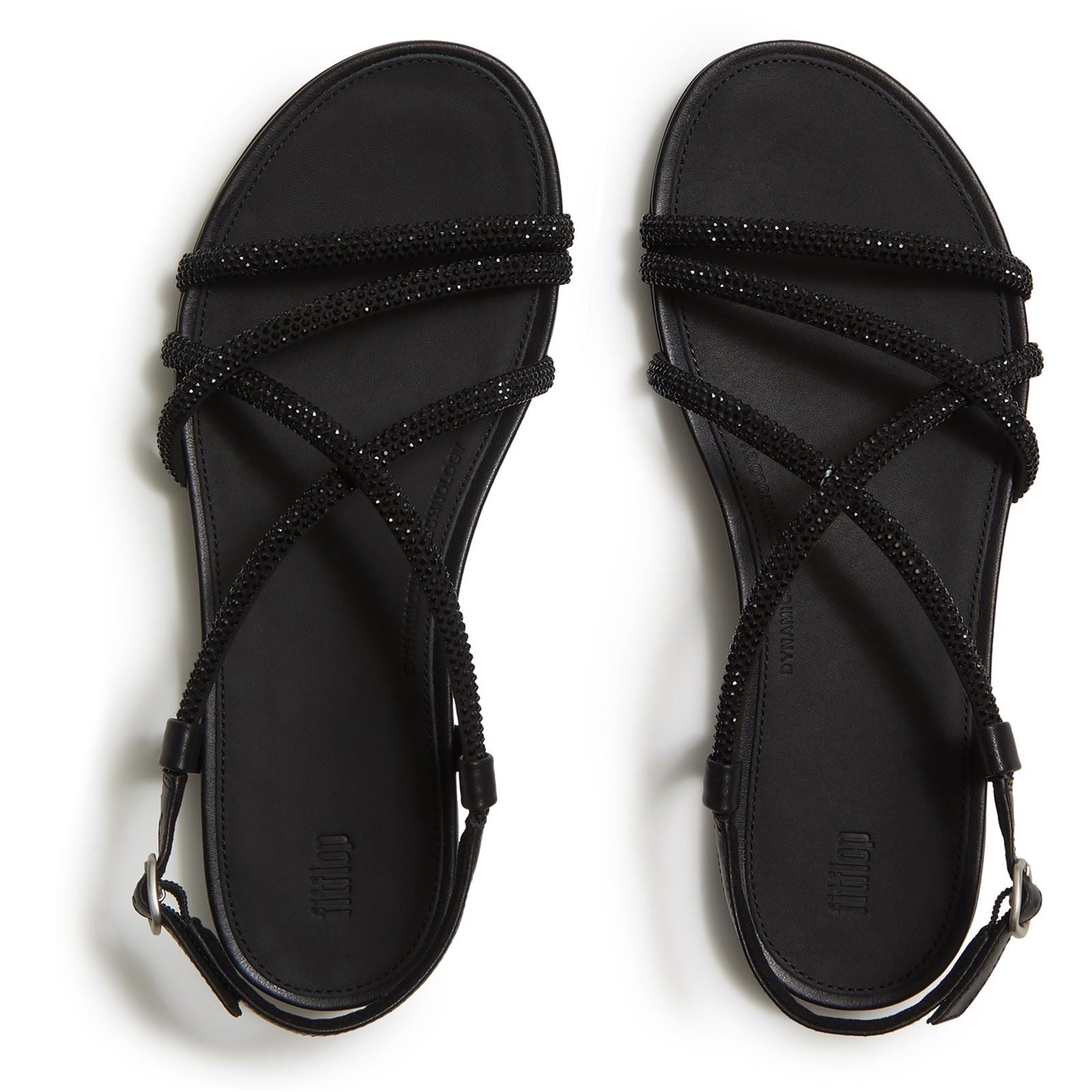 Fitflop Fino Toe-Post Sandales En Cuir Tout Noir Pour Femmes
