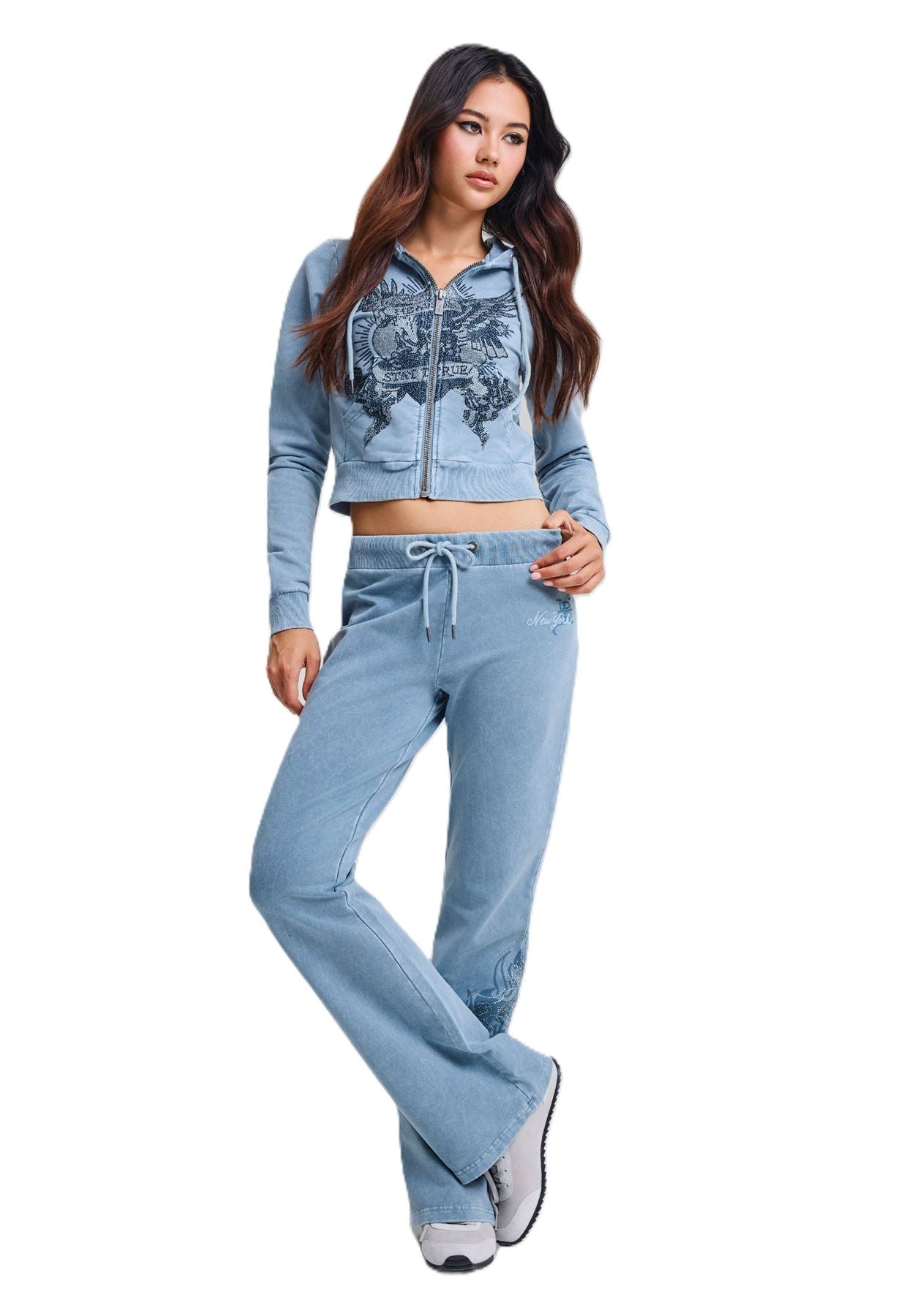 Ed Hardy Cross and Thorn Flared Jogging Bleu Pour Femmes