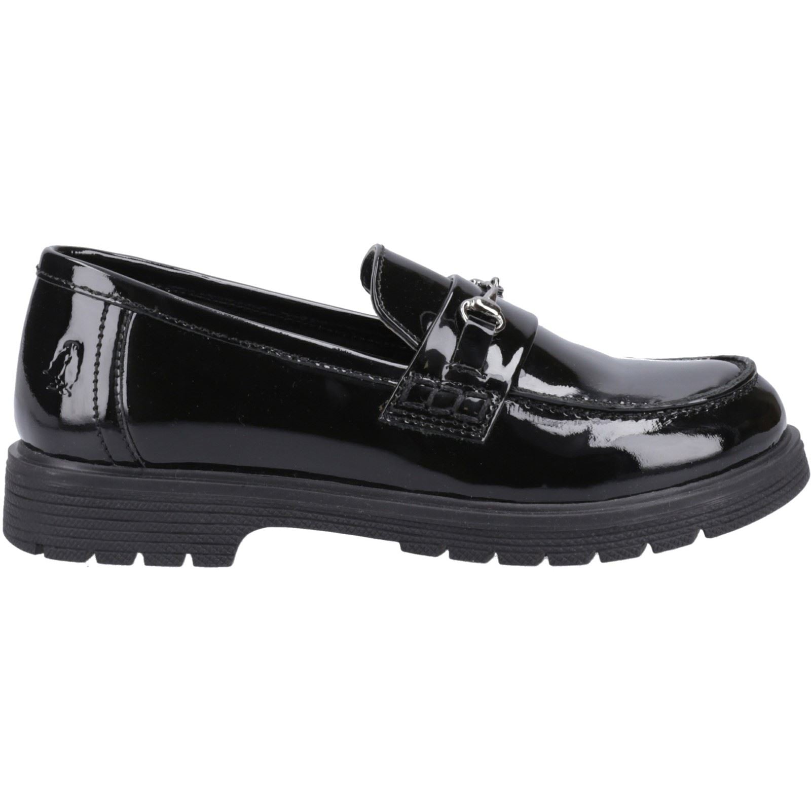 Hush Puppies Lydia Patent Senior Chaussures Plates Noires Pour Filles En Cuir
