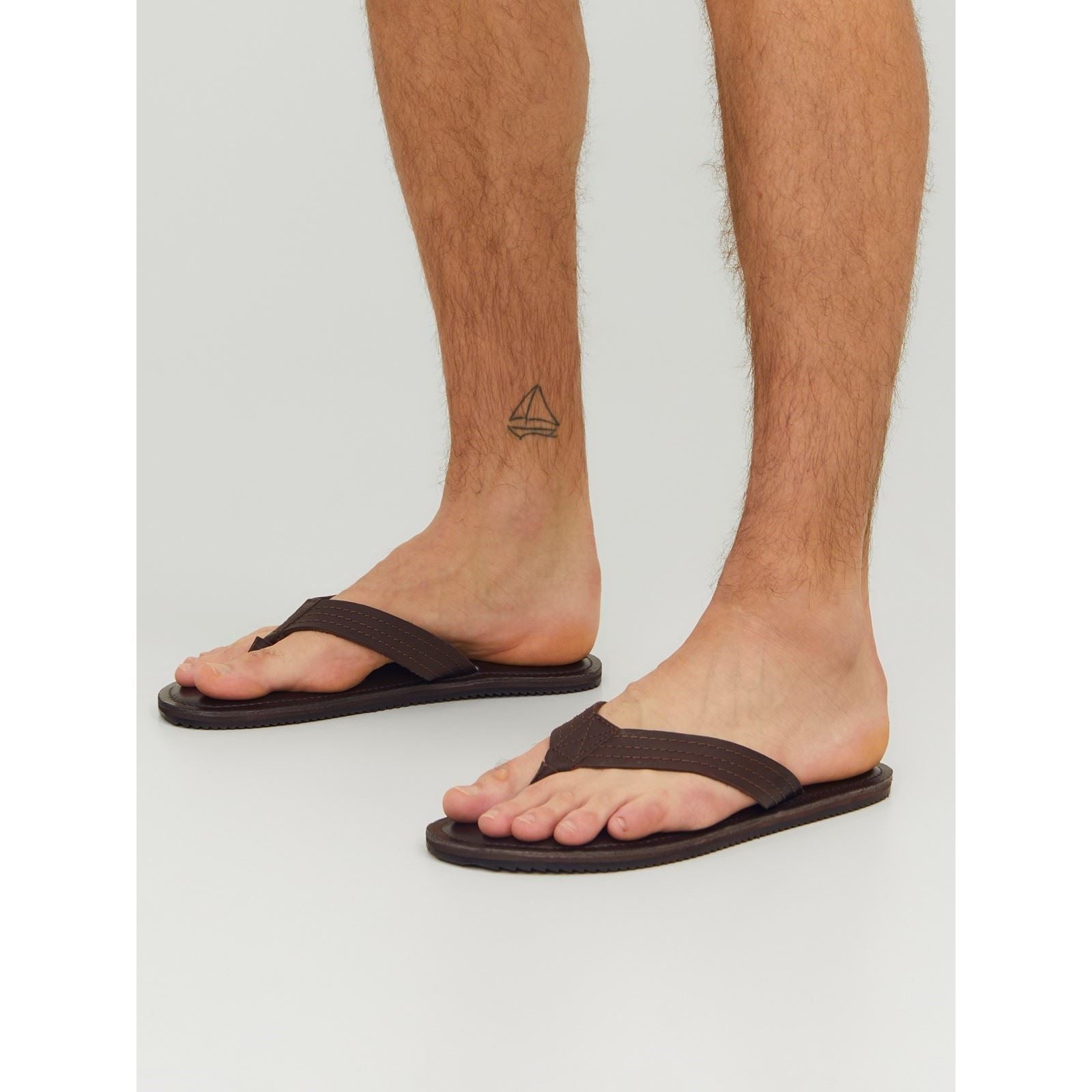 Jack & Jones Washton Tongs En Cuir Marron Pour Homme