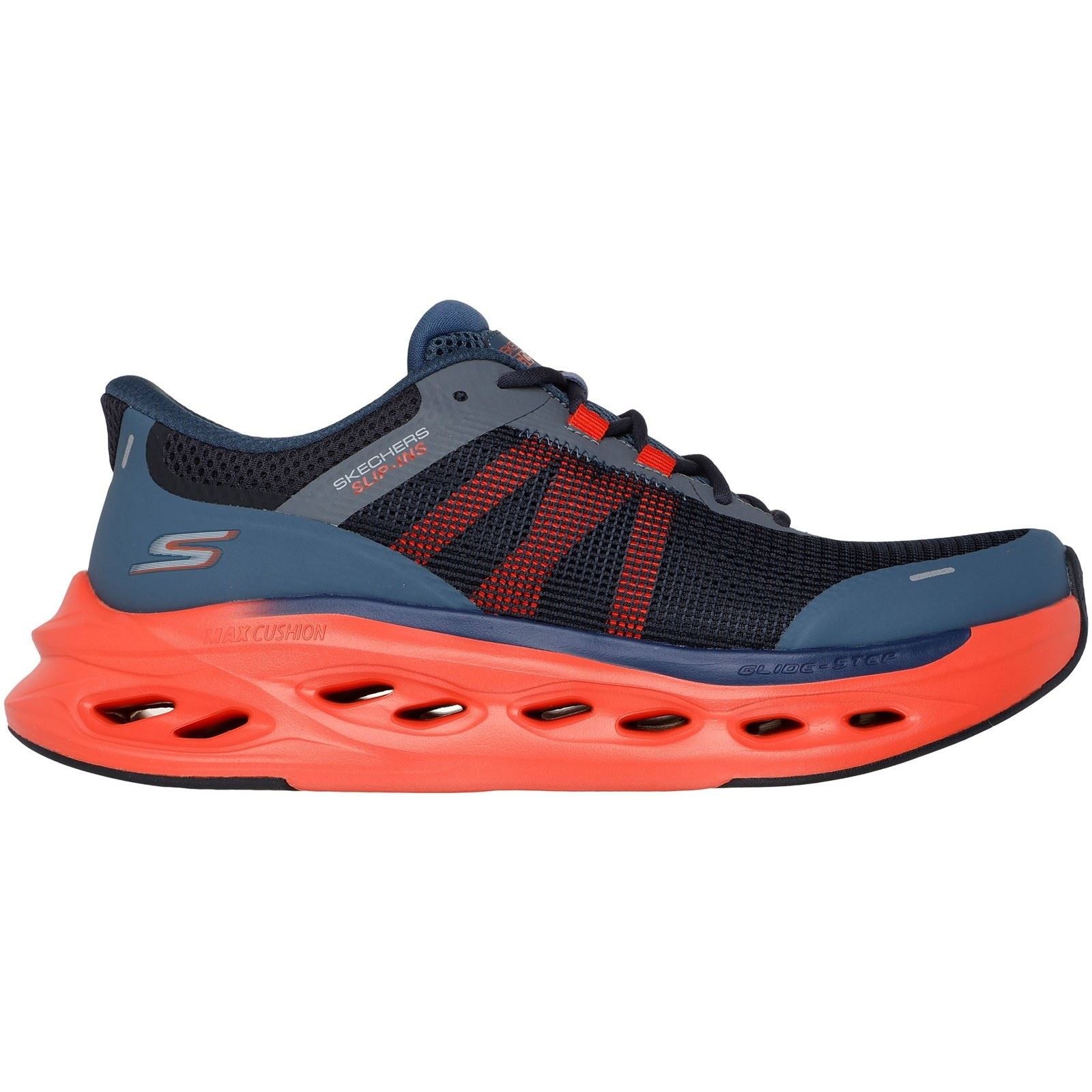 Skechers Performance Max Cushioning Glide Step Chaussures De Sport Pour Hommes Bleu Marine/Orange
