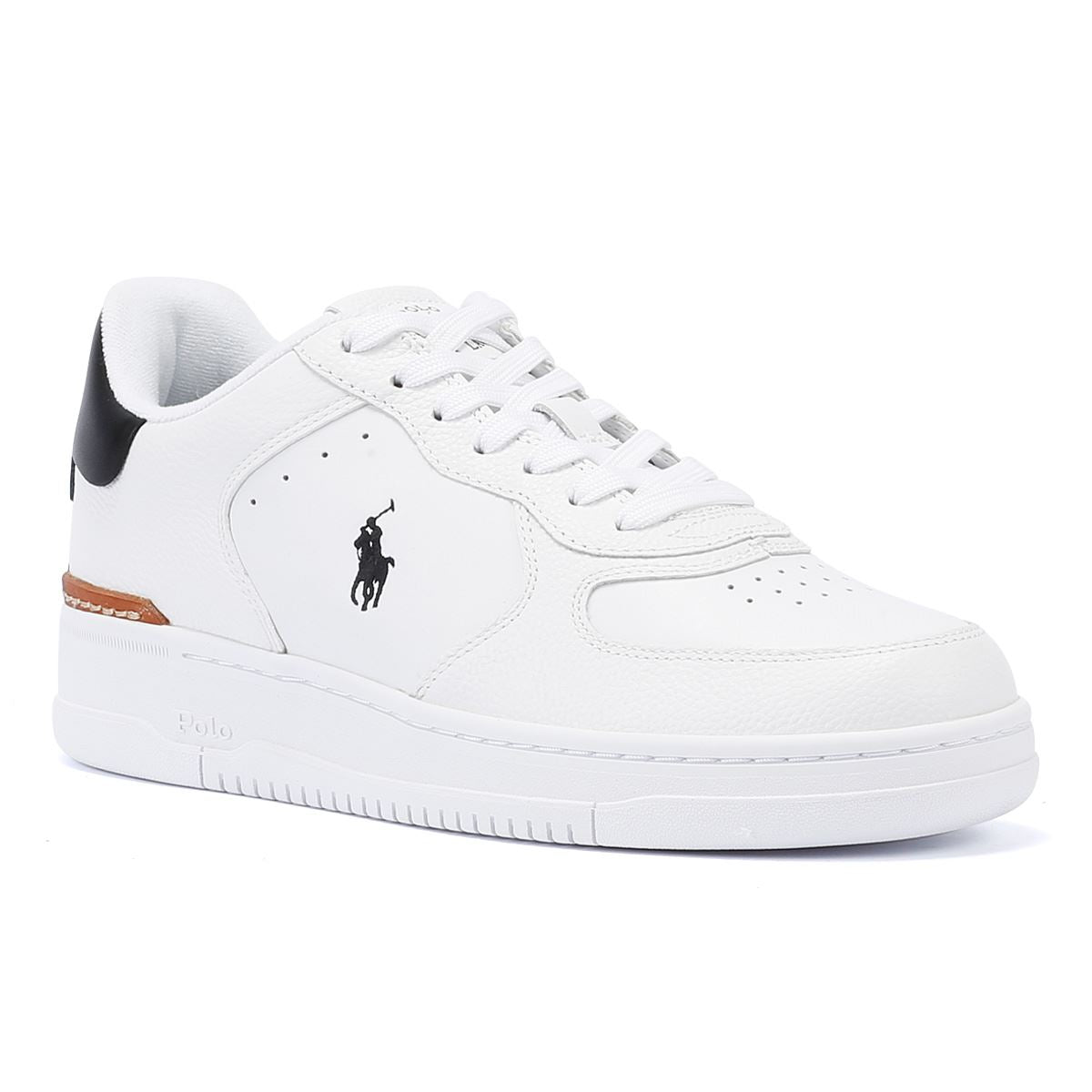 Ralph Lauren Masters Court Baskets En Cuir Blanc/Noir