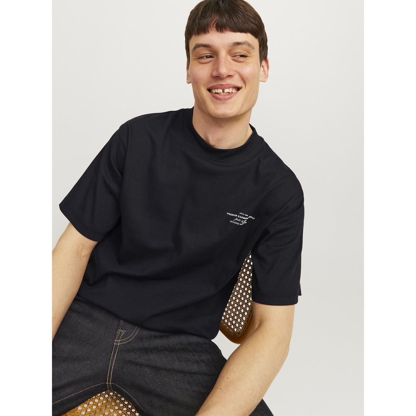 Jack & Jones Chad Branding T-Shirts À Manches Courtes Noirs En Coton Pour Hommes