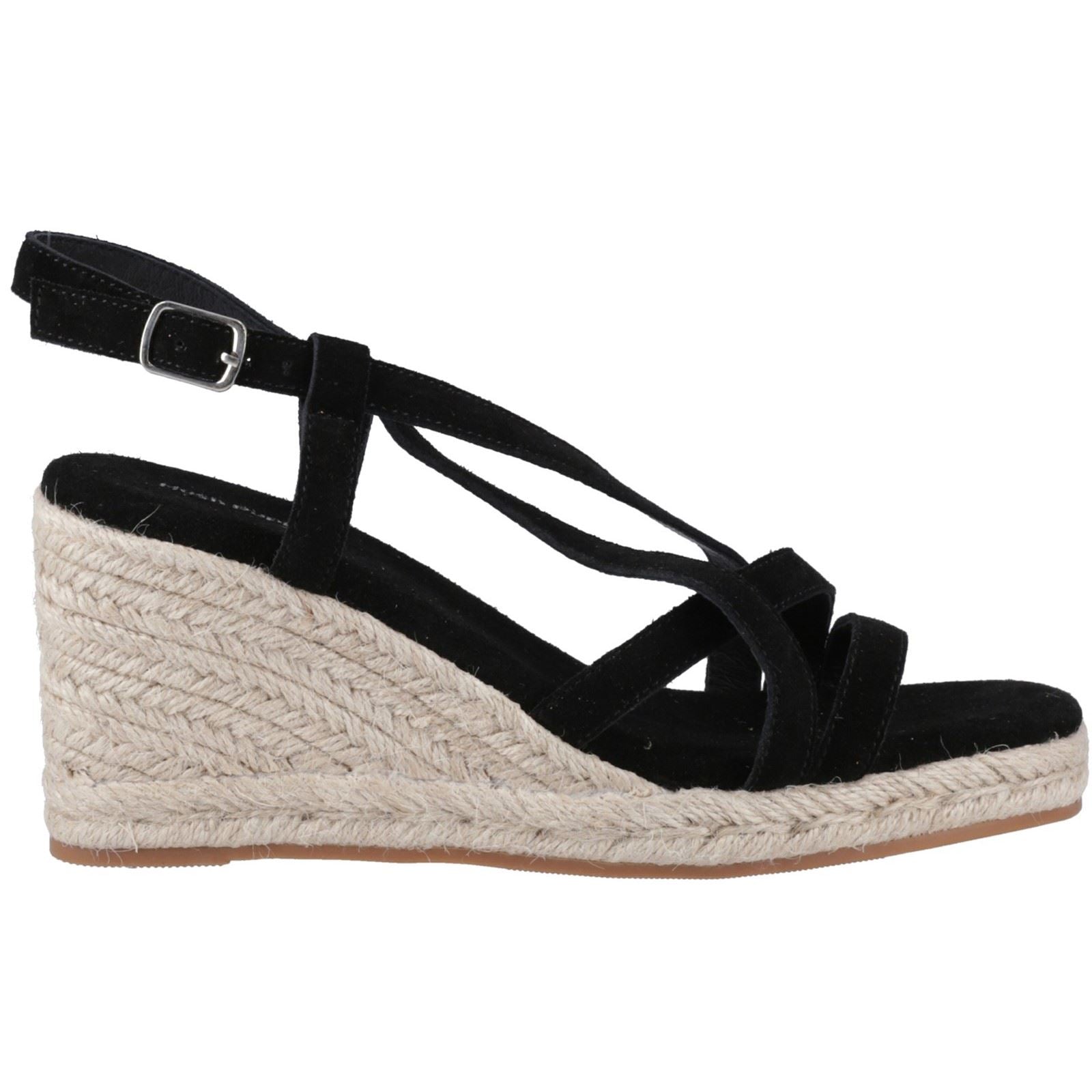 Hush Puppies Jenny Espadrille Wedge Femmes En Suède Compensées Noires