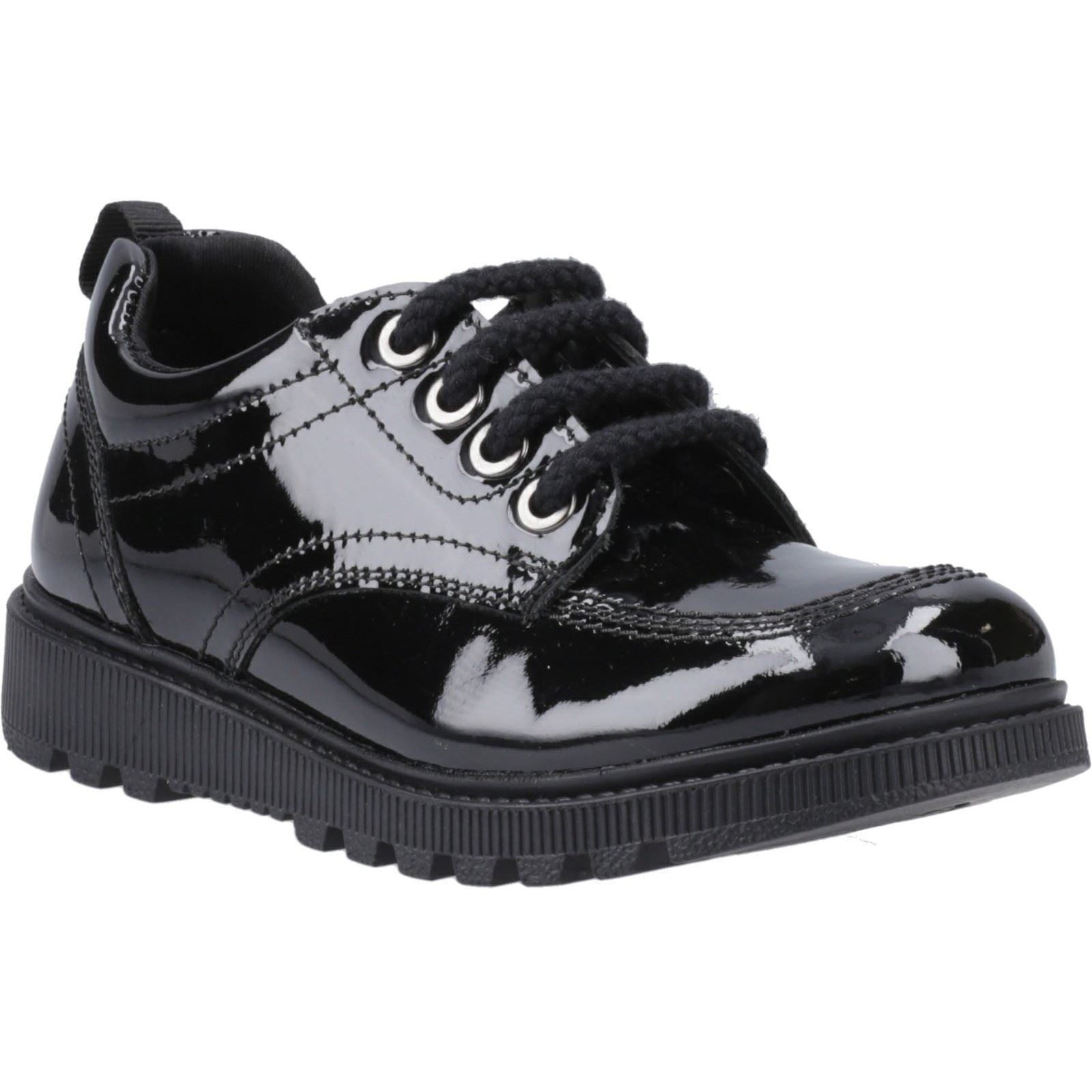 Hush Puppies Keeley Chaussures À Lacets Noires En Cuir Pour Filles