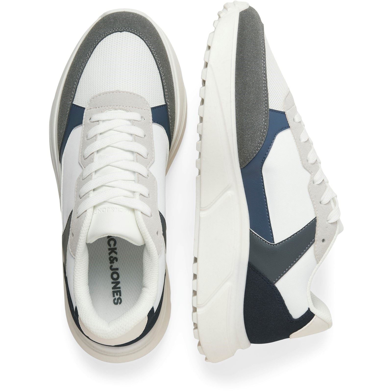 Jack & Jones Aspire Runner Sneakers Pour Homme En Polyuréthane Blanc Castlerock/Navy Blazer