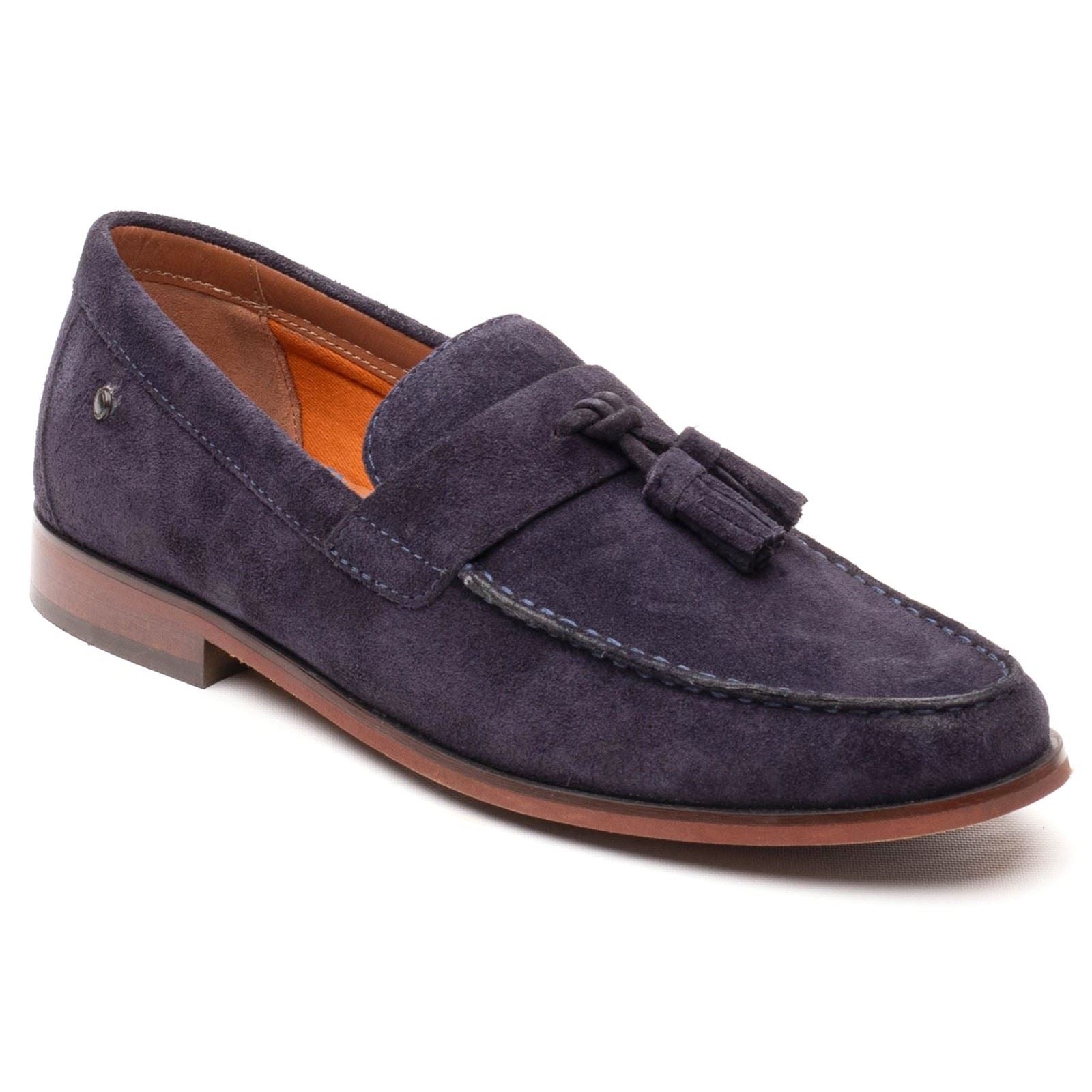 Base London Flint Mocassins En Cuir Pour Hommes Bleu Marine