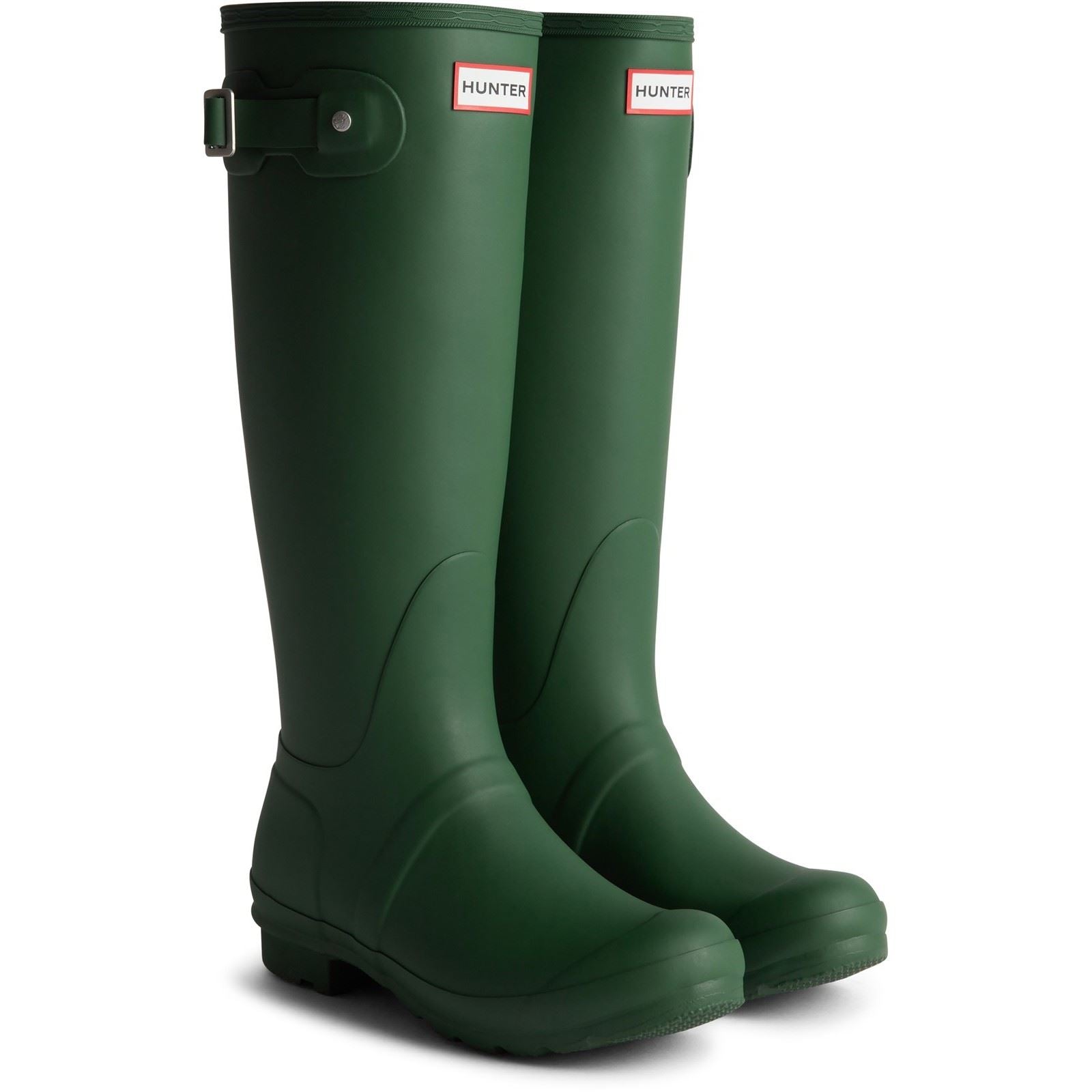 Hunter Original Tall Tartan Back Strap Bottes De Pluie En Caoutchouc Pour Femmes De Couleur Verte