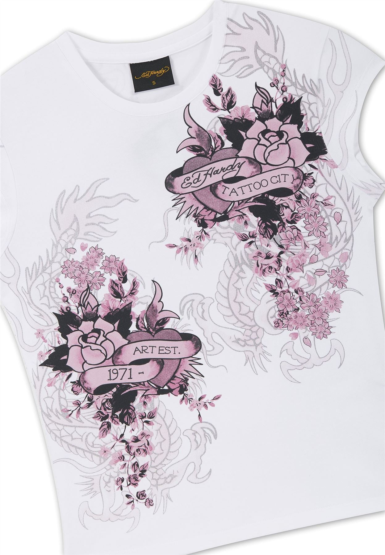 Ed Hardy Tattoo City Cap Sleeve Top T-Shirts Blancs Pour Femmes