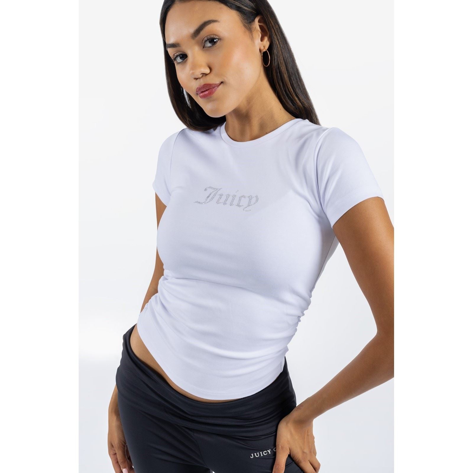 Juicy Couture Dot Ruched T-Shirt Blanc Pour Femme En Modal
