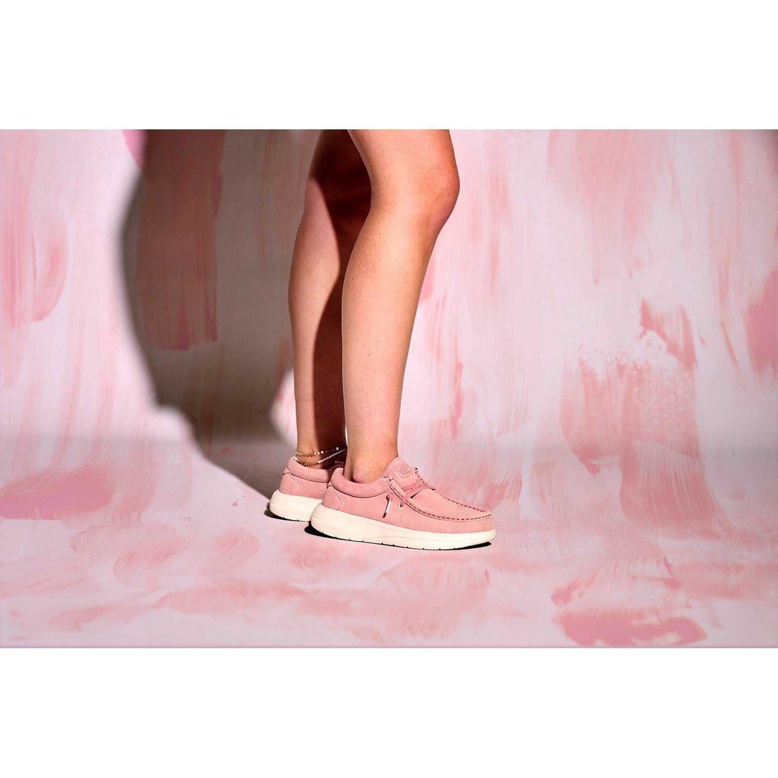 HEYDUDE Wendy COMF Suede Chaussures Mocassins En Cuir Pour Femme, Rose Pink/Whisper Pink