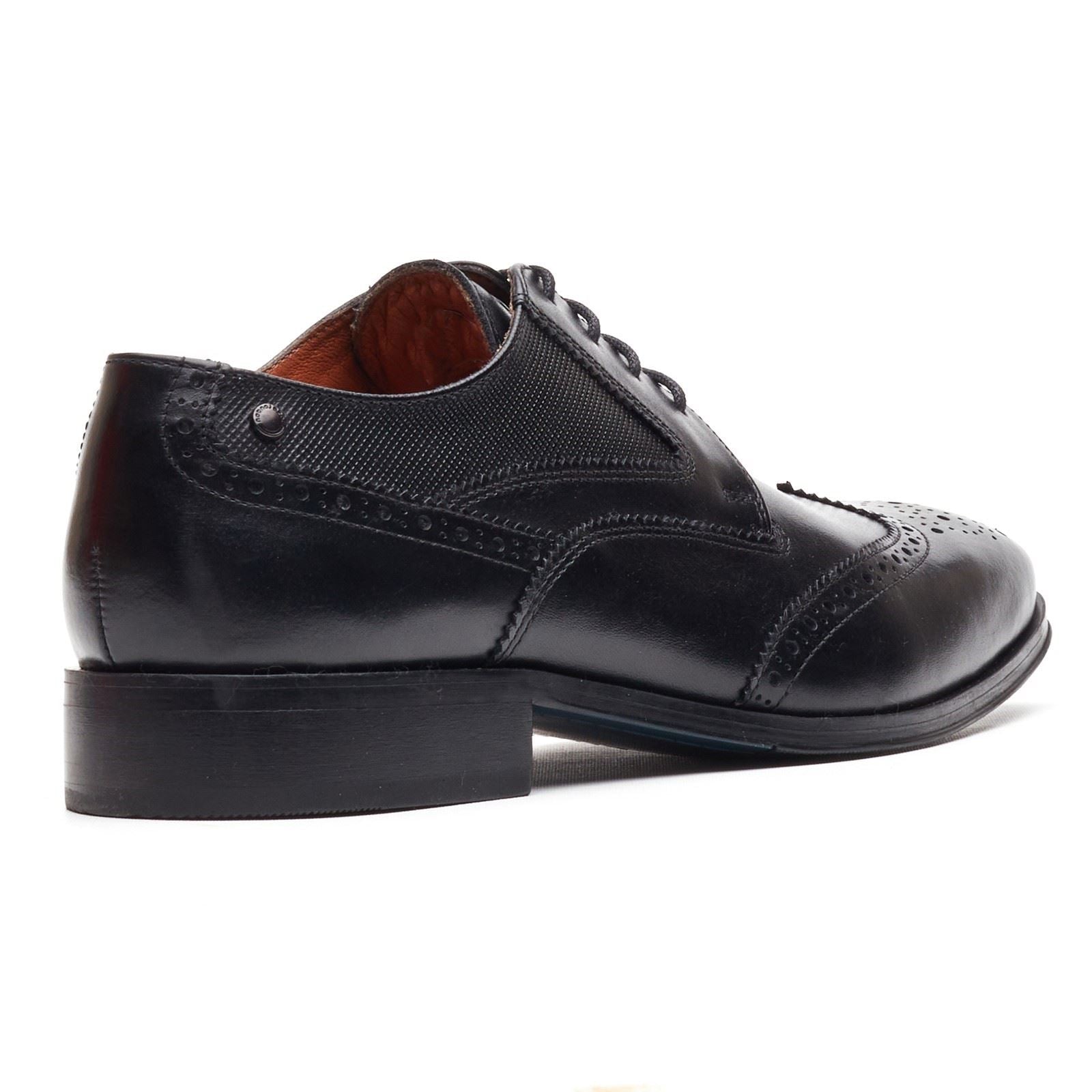 Base London Steeple Brogue Chaussures Derby En Cuir Noir Pour Hommes