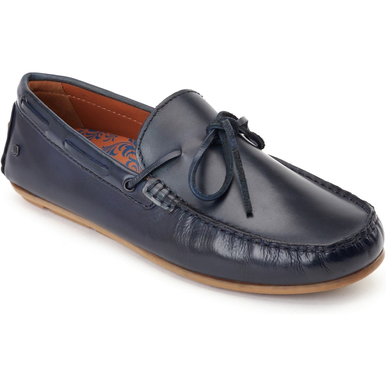 Base London Brooks Mocassins En Cuir Pour Hommes Bleu Marine