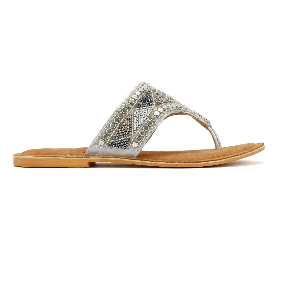 Tower London Wide Vamp Toepost Sandales Argentées Pour Femmes