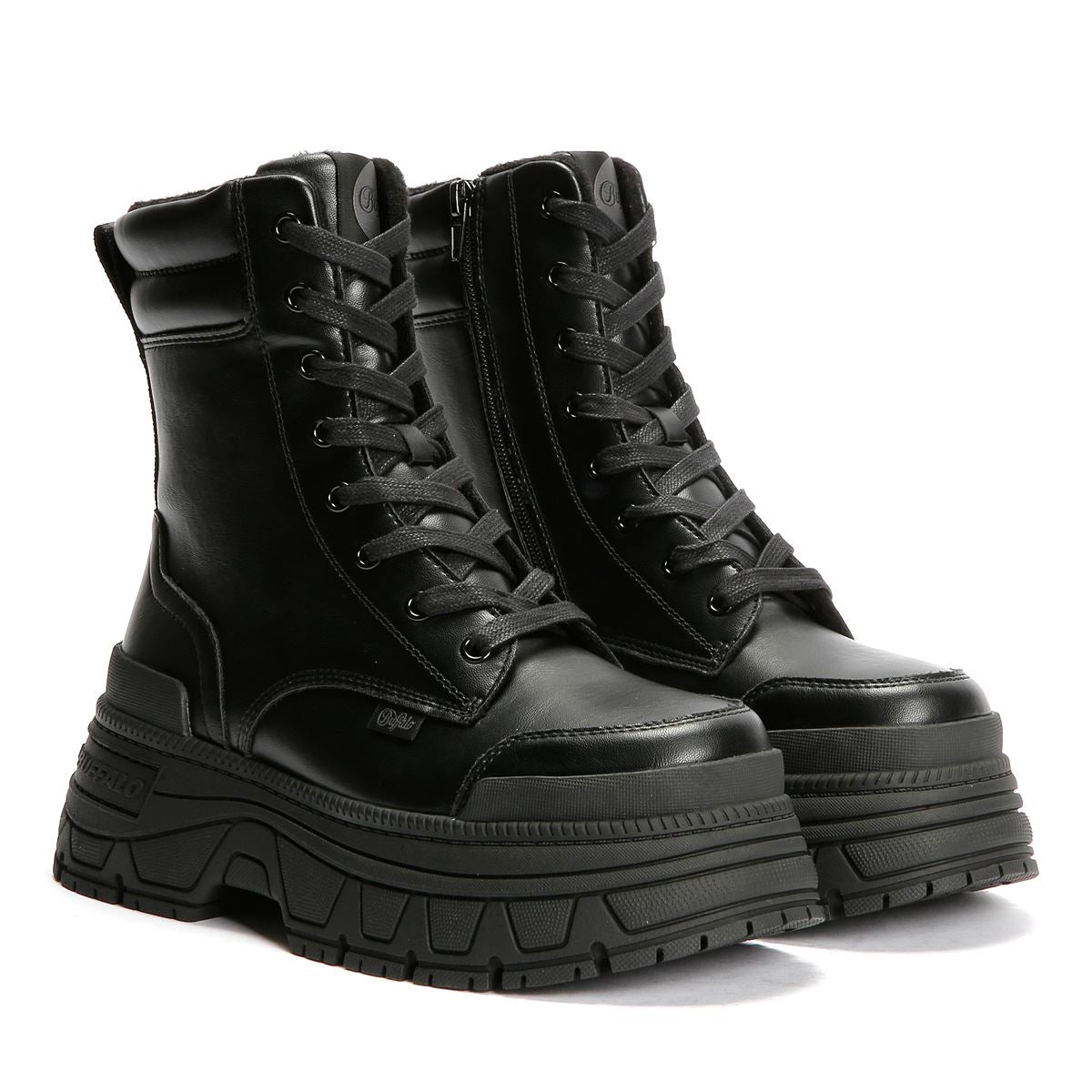Buffalo Fusion Lace Up Mid Bottes Noires Pour Femmes