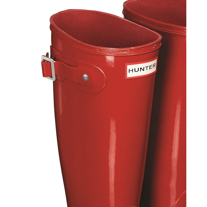 Hunter Original Tall Gloss Bottes En Caoutchouc Rouges Pour Femmes Style Militaire.