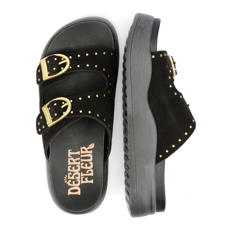 Desert Fleur Girasol Sandales Noires Pour Femmes En Nubuck