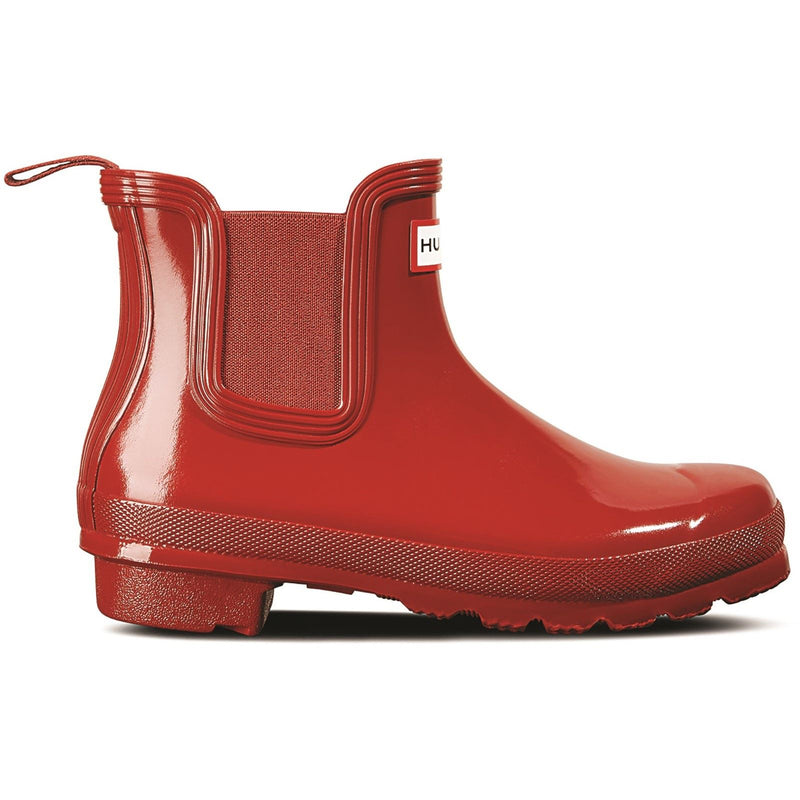 Hunter Original Chelsea Gloss Bottes En Caoutchouc Rouges Pour Femmes Style Militaire.