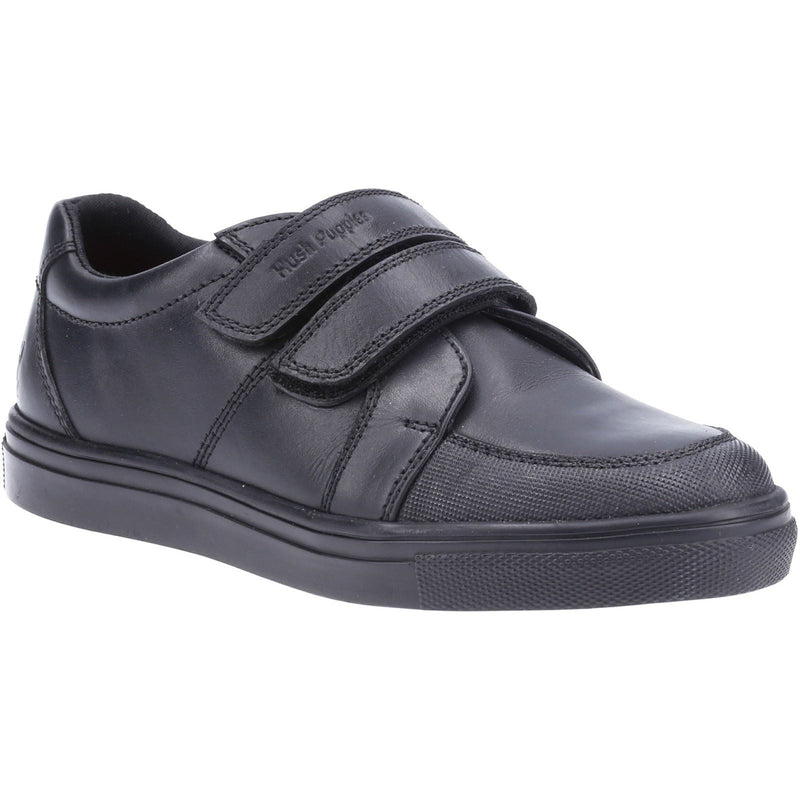 Hush Puppies Santos Senior Chaussures Noires Pour Garçons En Cuir.
