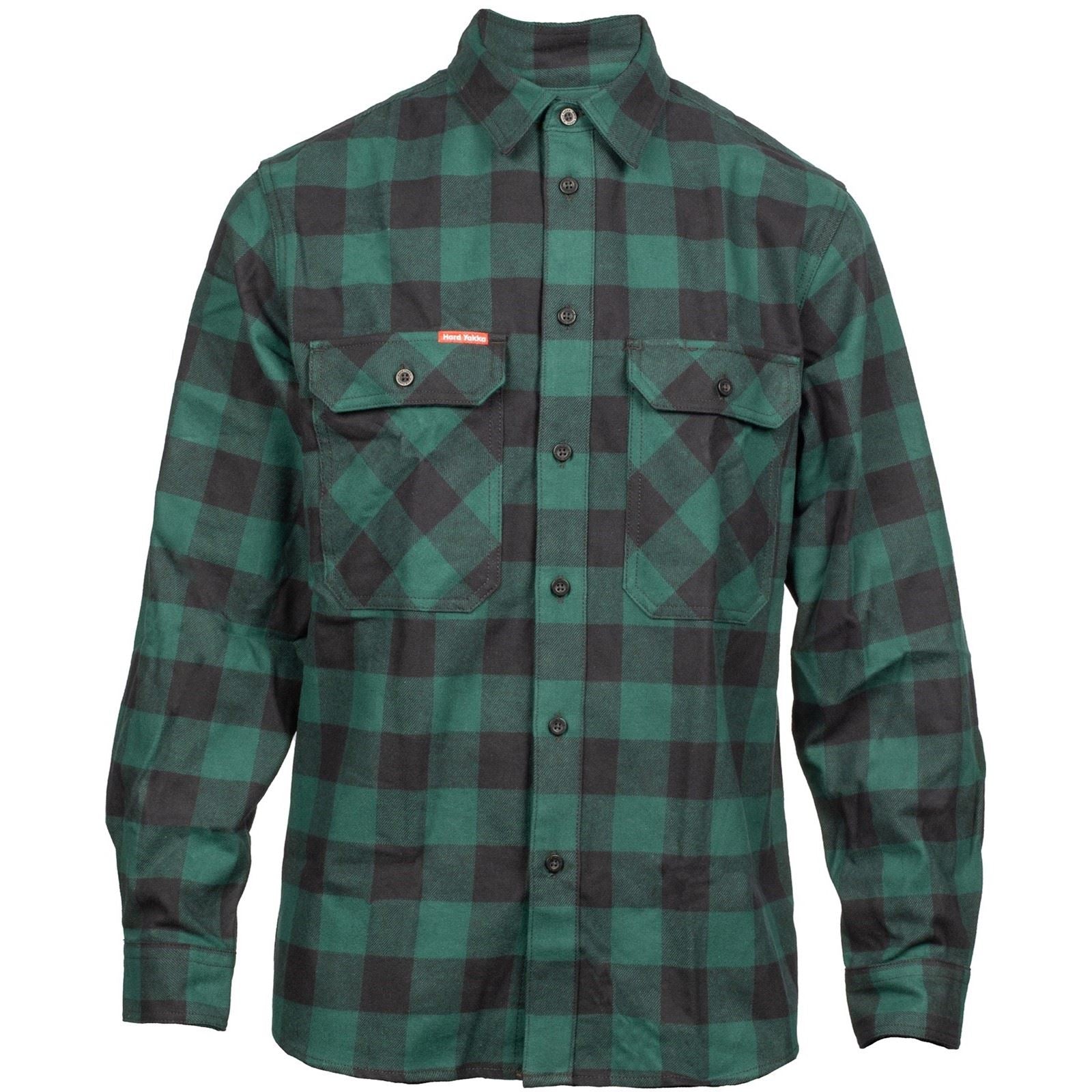 Hard Yakka Long Sleeve Check Flannel Chemise Décontractée Verte En Coton Pour Homme