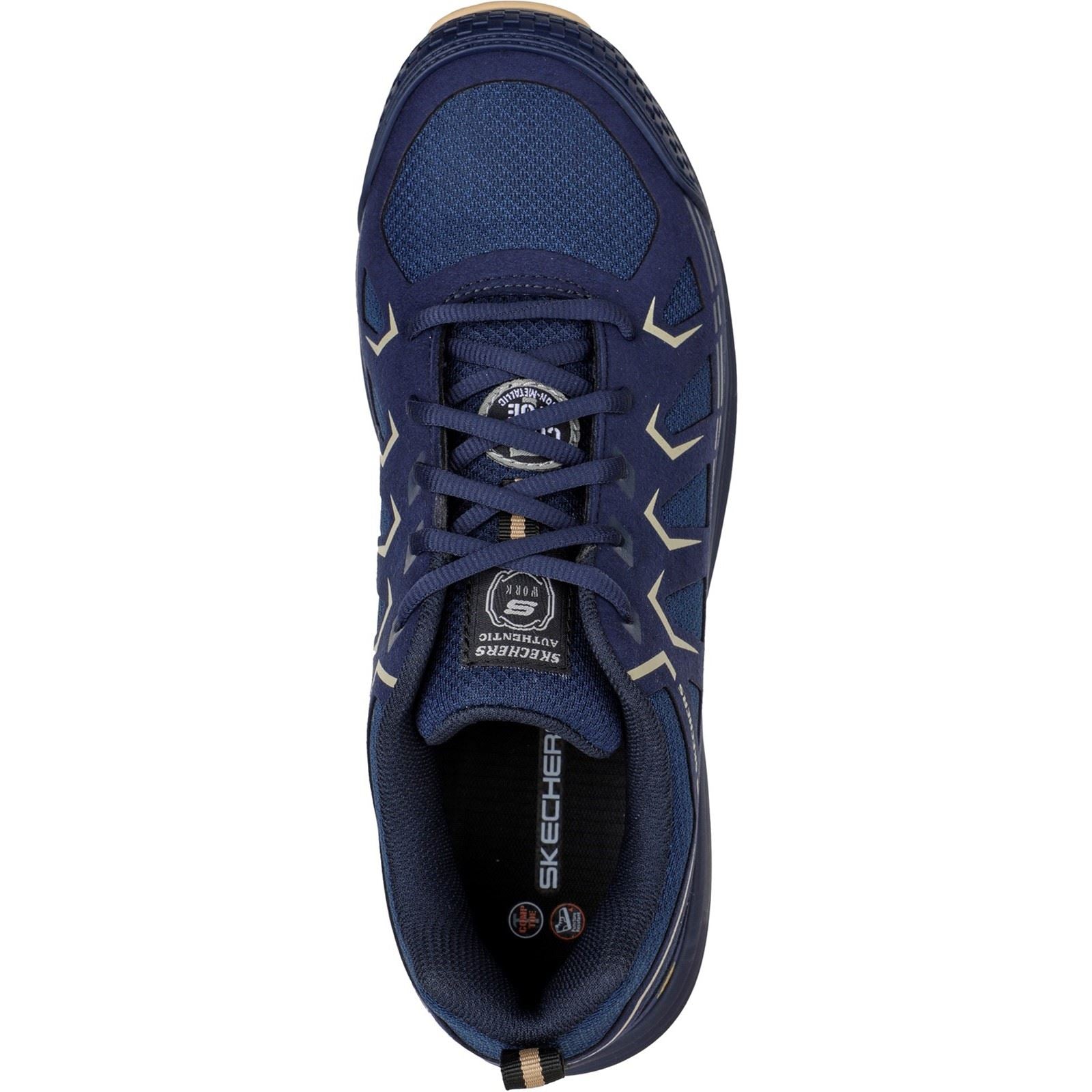 Skechers Workwear Malad II Baskets De Sécurité Pour Hommes En Tissu Bleu Marine / Tan